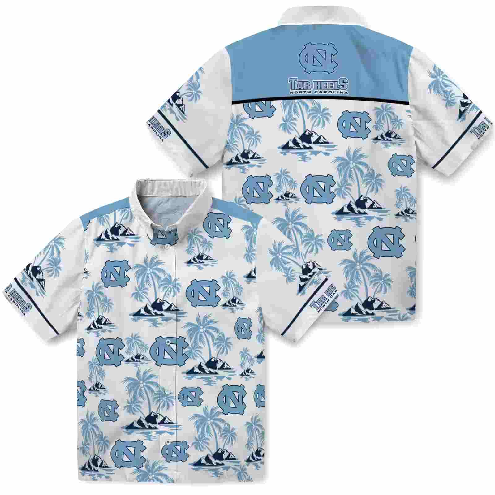 north carolina tar heels palm island print light blue white hawaiian shirt high quality