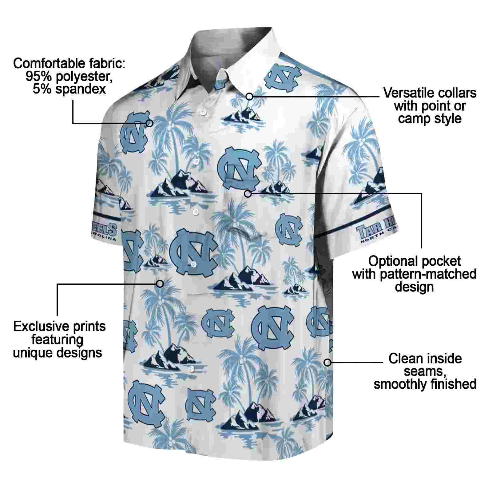 north carolina tar heels palm island print light blue white hawaiian shirt new arrival