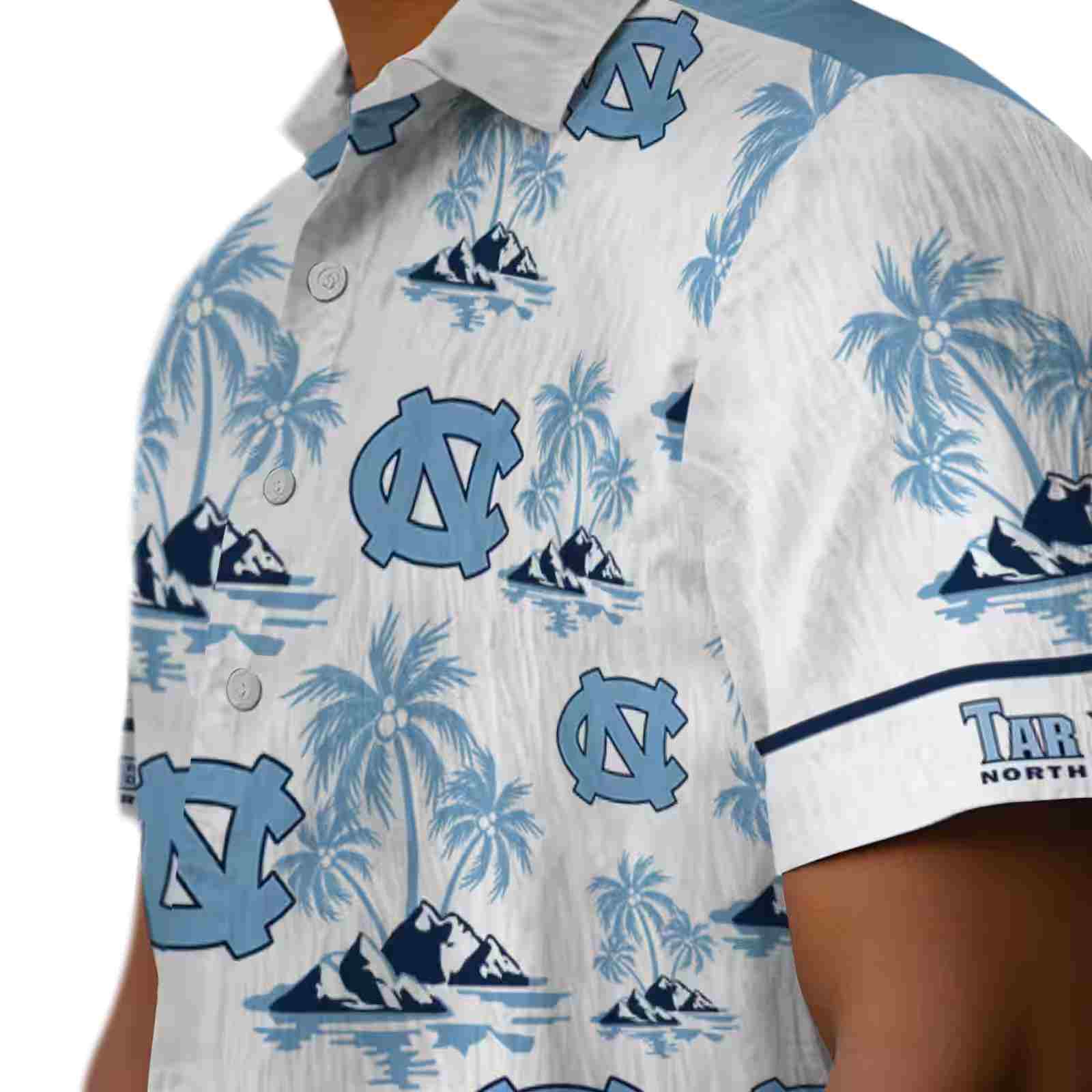 north carolina tar heels palm island print light blue white hawaiian shirt trendy