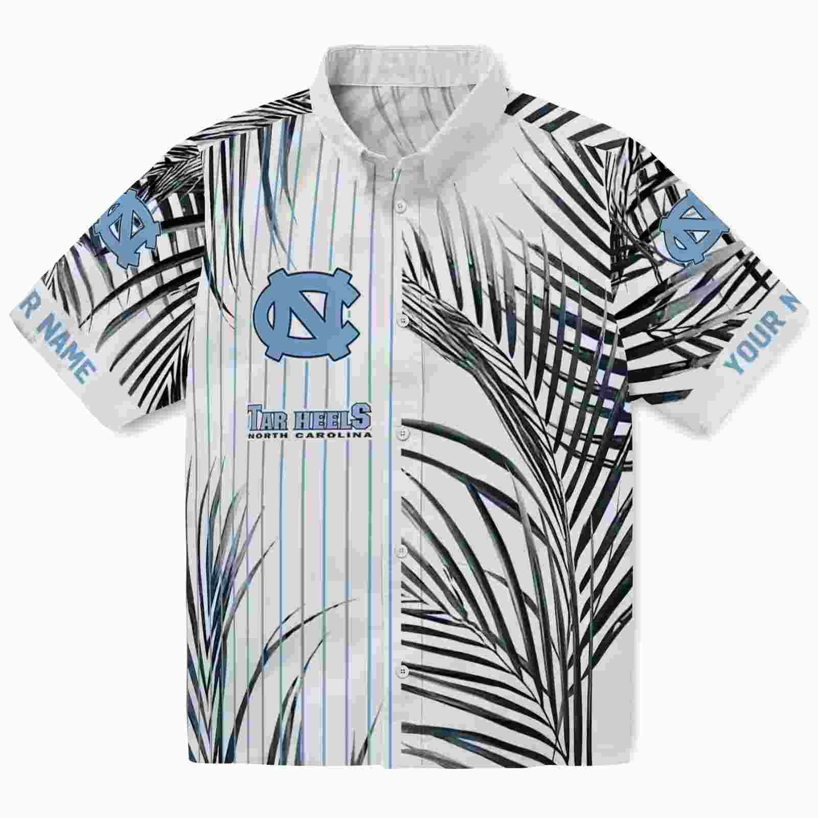 North Carolina Tar Heels Palm Stripes Light Blue Black White Hawaiian Shirt