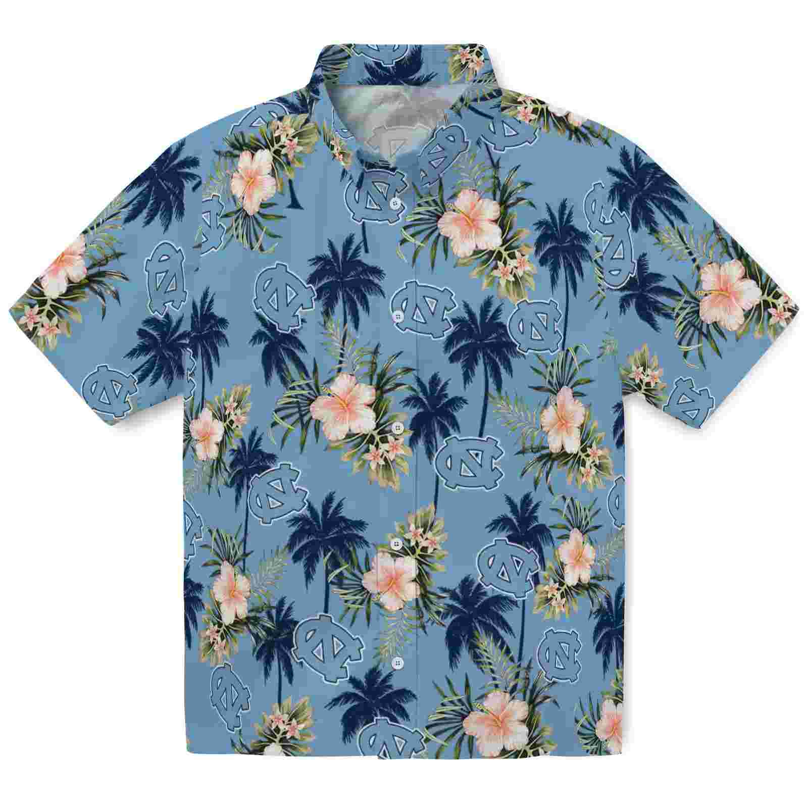 North Carolina Tar Heels Palm Tree Flower Light Blue Hawaiian Shirt