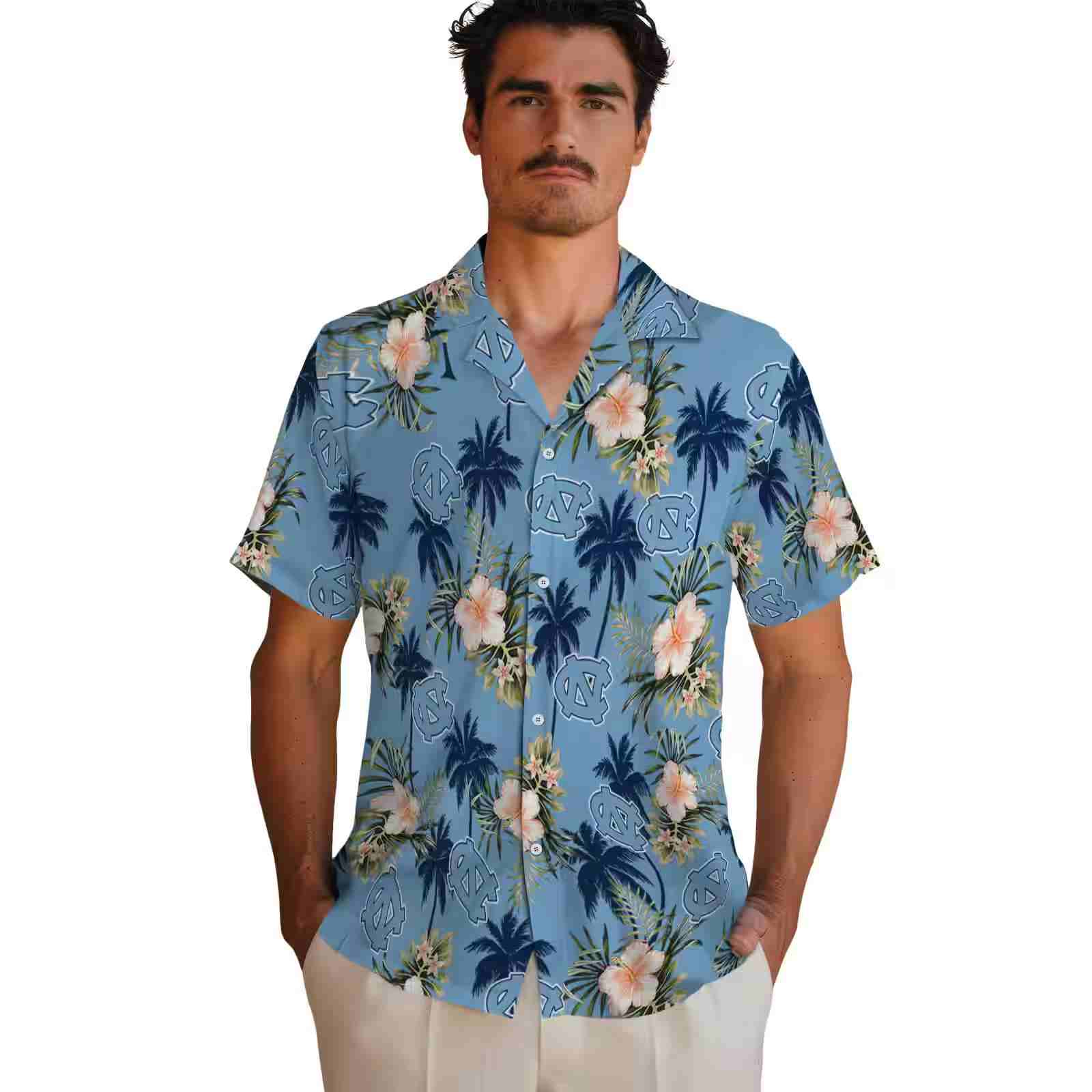 north carolina tar heels palm tree flower light blue hawaiian shirt fashion forward