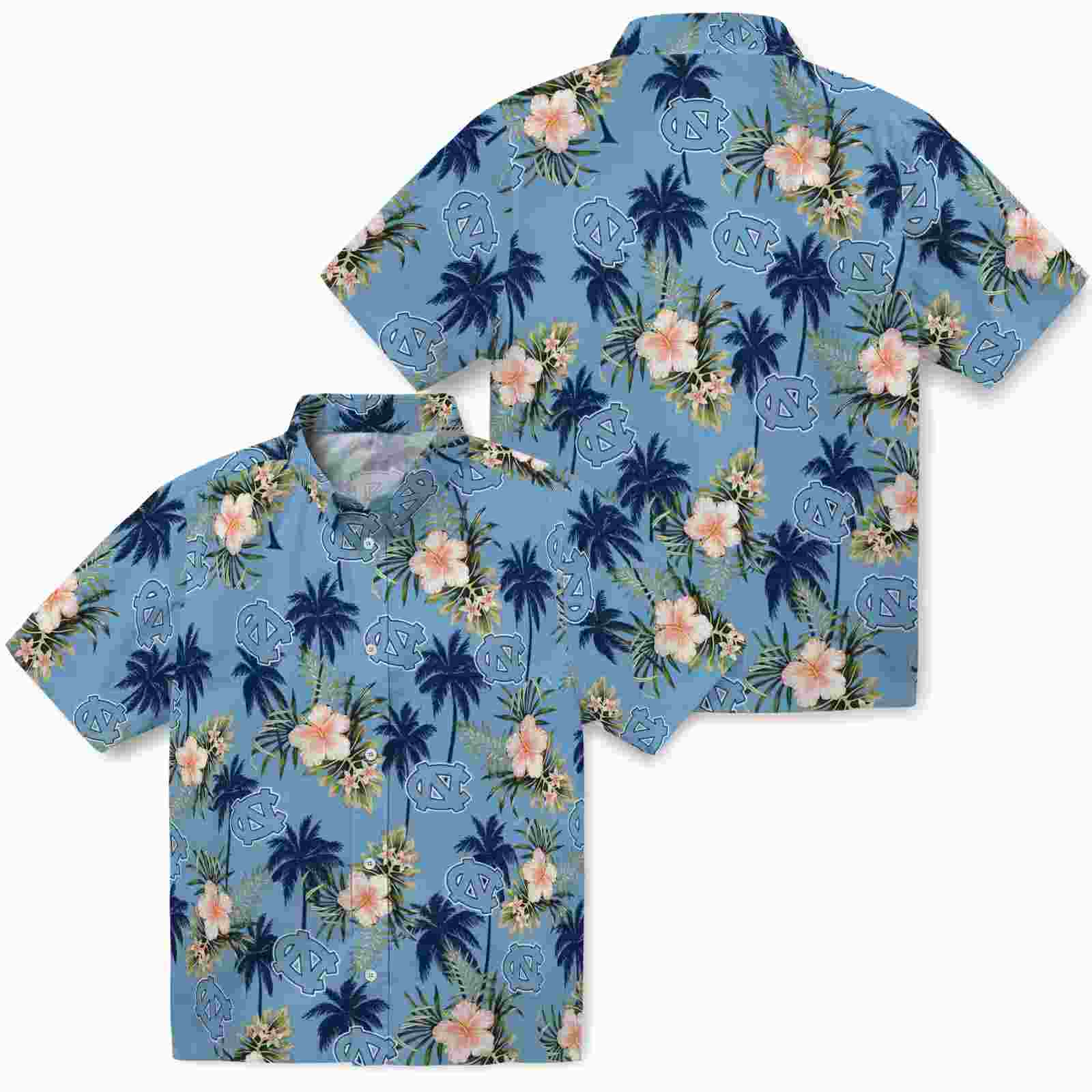 north carolina tar heels palm tree flower light blue hawaiian shirt high quality