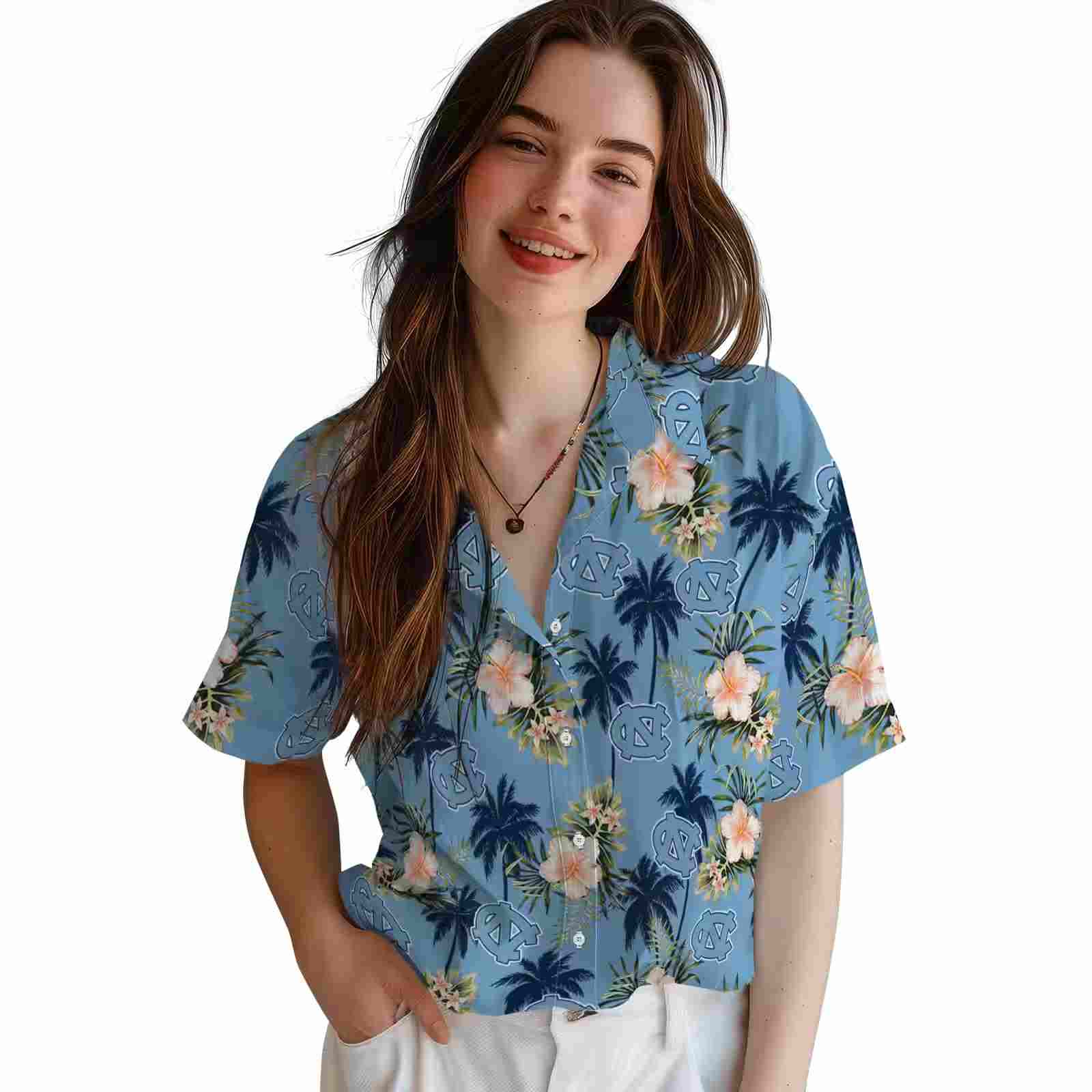 north carolina tar heels palm tree flower light blue hawaiian shirt latest model