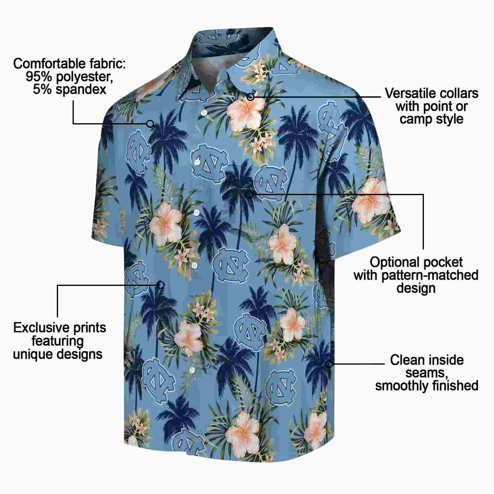 north carolina tar heels palm tree flower light blue hawaiian shirt new arrival