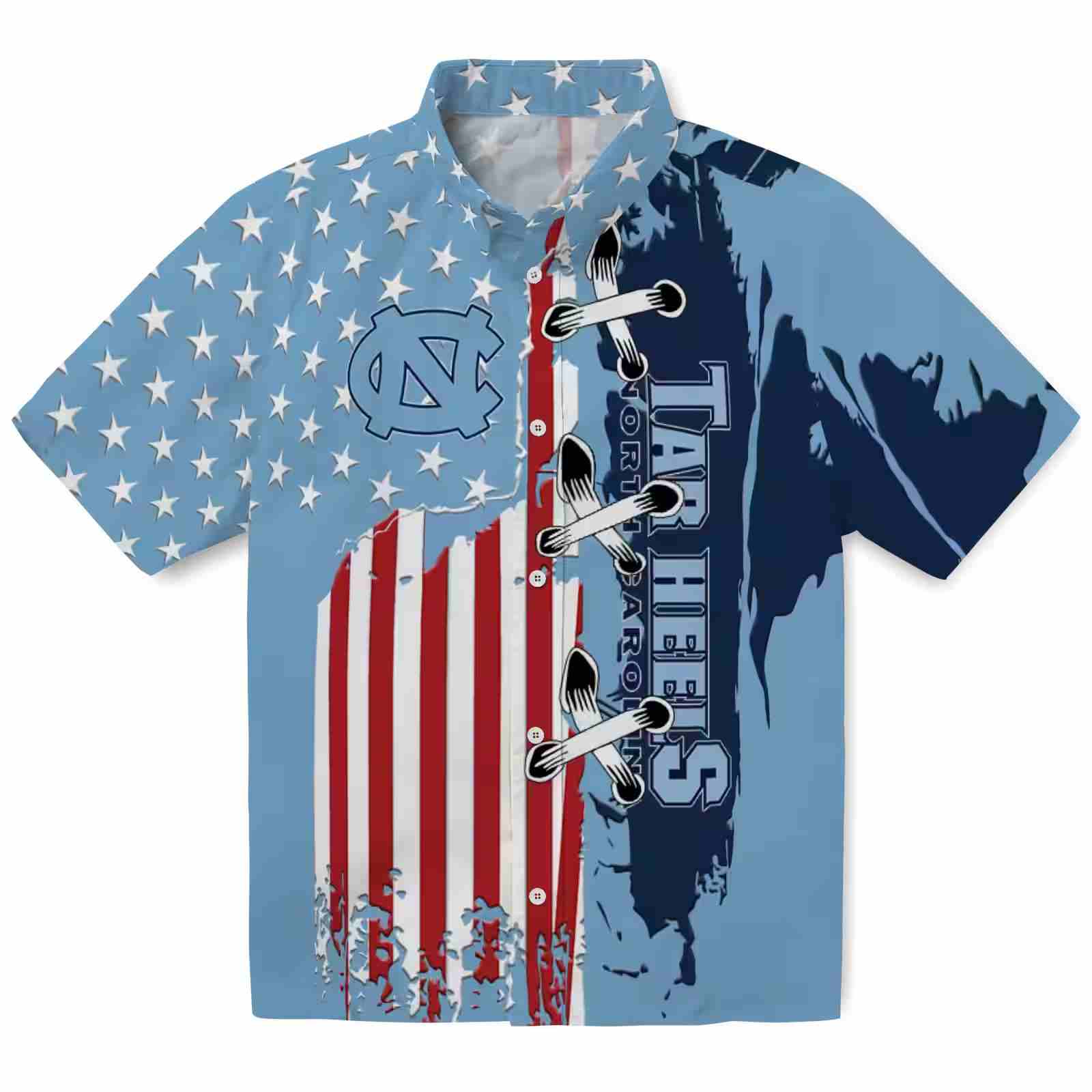 North Carolina Tar Heels Stitched Flag Light Blue Hawaiian Shirt