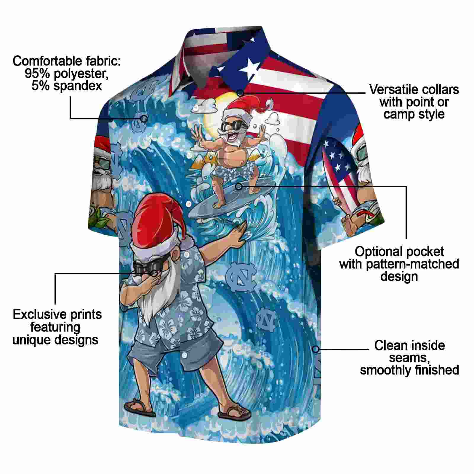 north carolina tar heels surfing santa blue hawaiian shirt new arrival