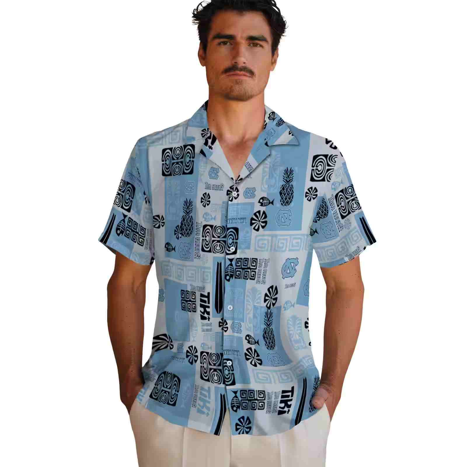 north carolina tar heels tribal symbols light blue hawaiian shirt fashion forward