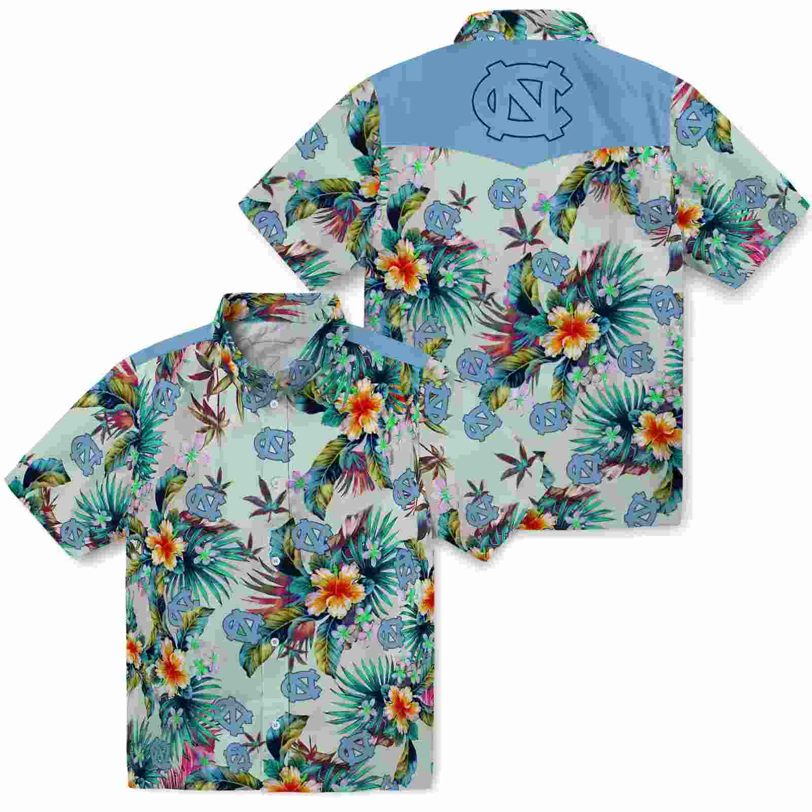 north carolina tar heels tropical foliage green hawaiian shirt high quality