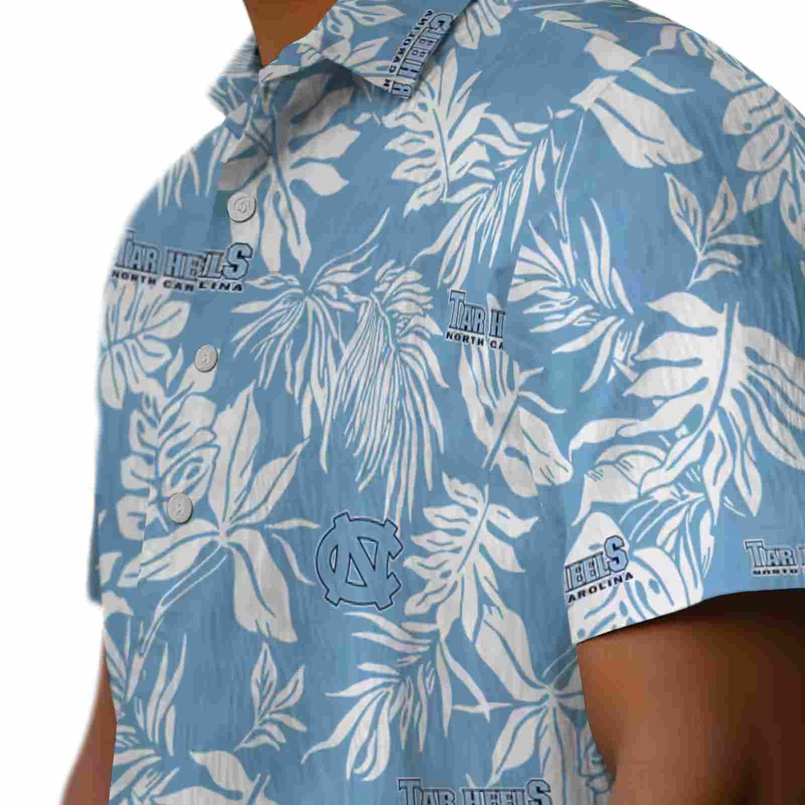 north carolina tar heels tropical leaf light blue white hawaiian shirt trendy