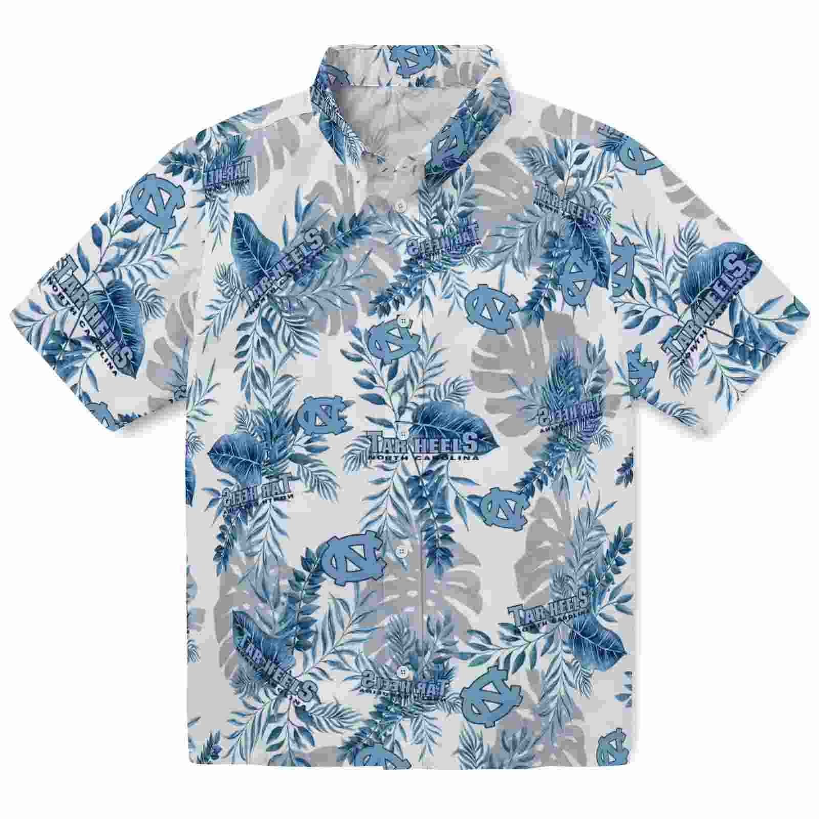 North Carolina Tar Heels Tropical Leaves Light Blue White Hawaiian Shirt