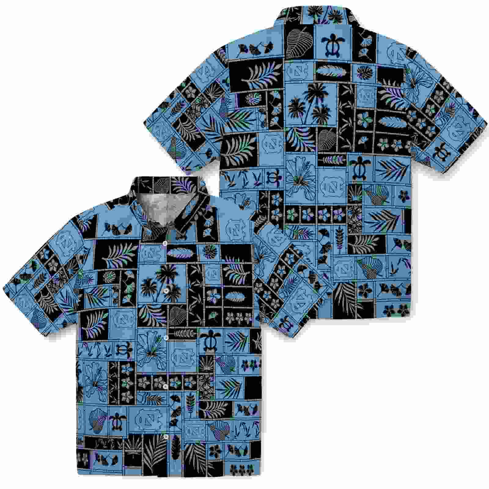 north carolina tar heels tropical patchwork light blue black hawaiian shirt high quality