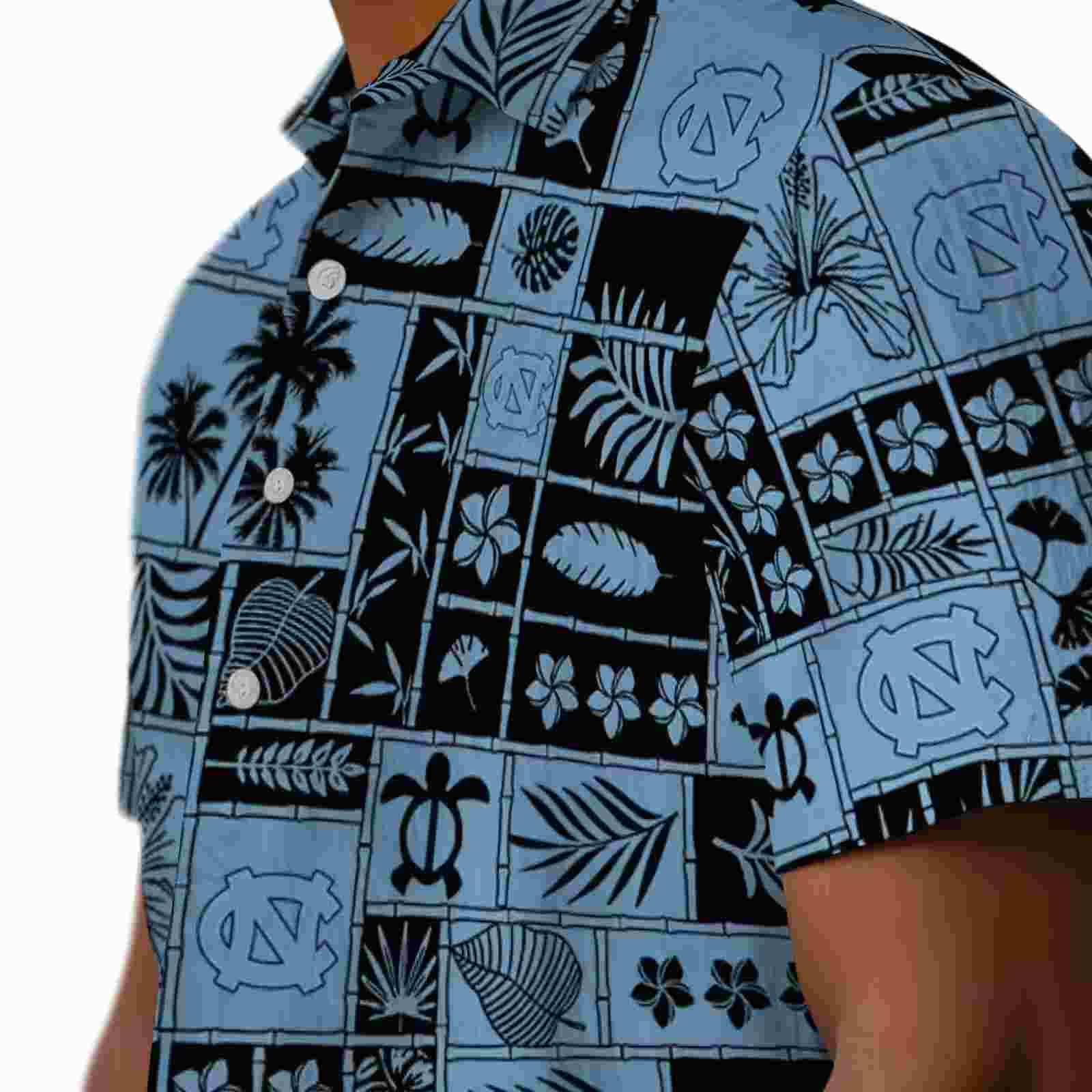 north carolina tar heels tropical patchwork light blue black hawaiian shirt trendy