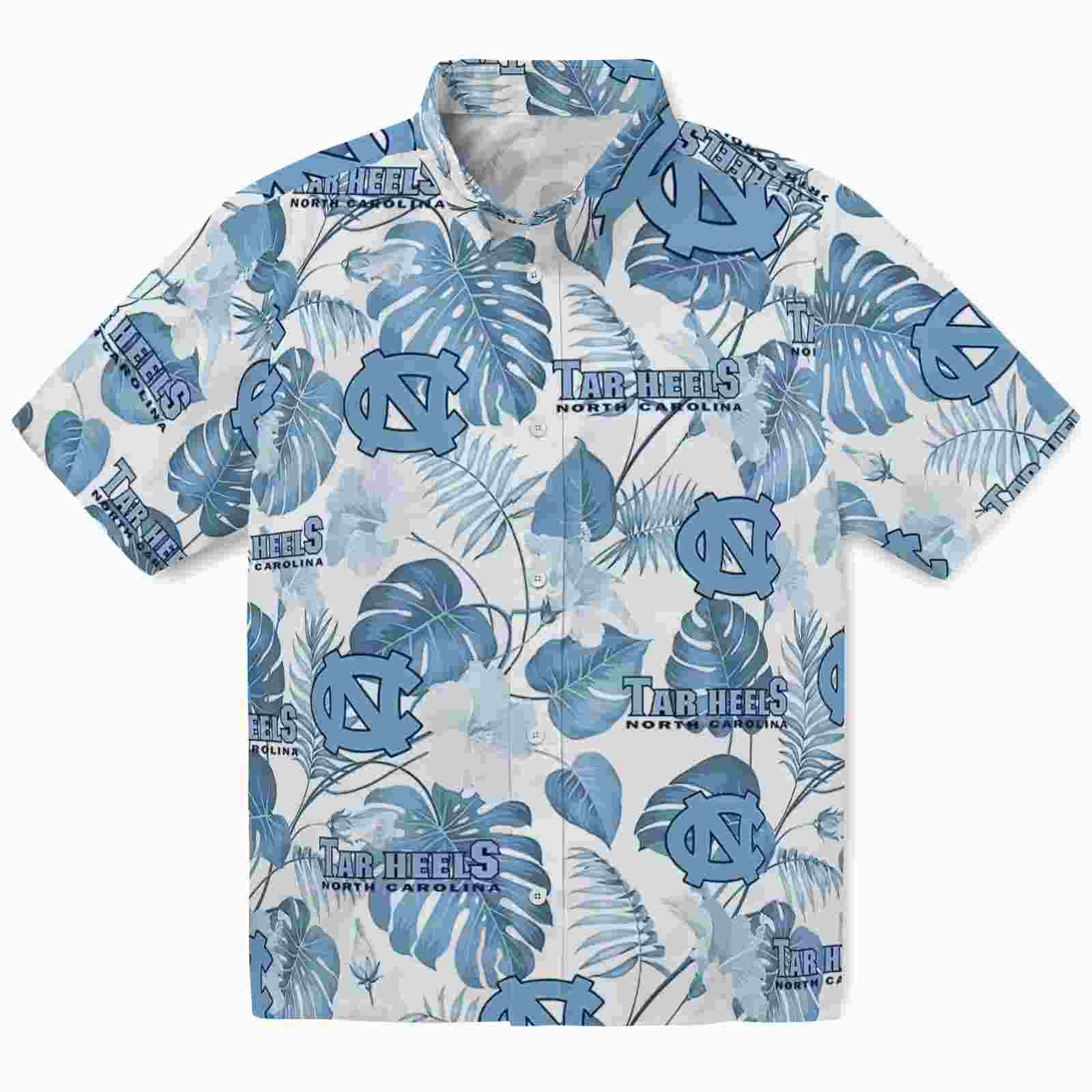 North Carolina Tar Heels Tropical Plants Light Blue White Hawaiian Shirt