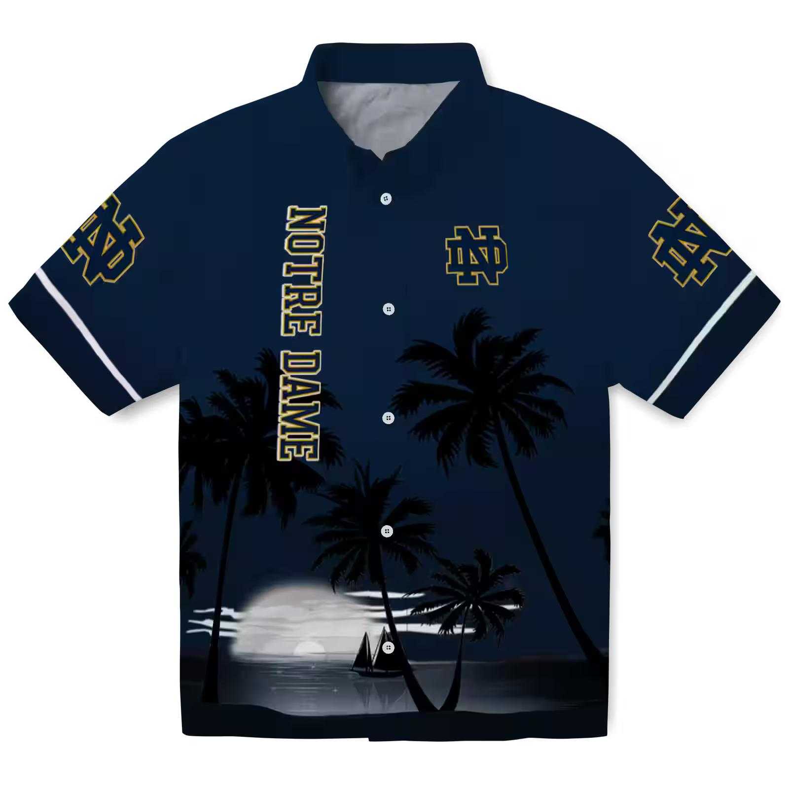 Notre Dame Fighting Irish Beach Sunset Navy Black Hawaiian Shirt