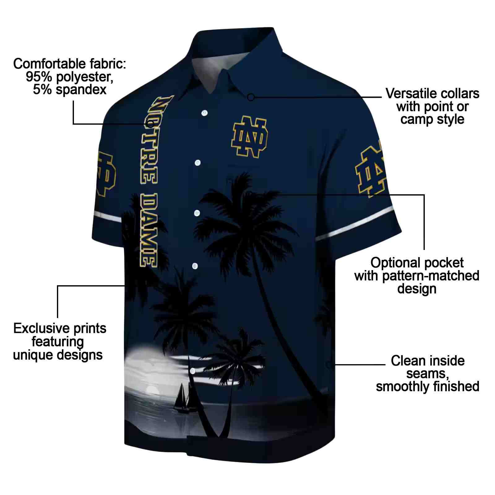 notre dame fighting irish beach sunset navy black hawaiian shirt new arrival