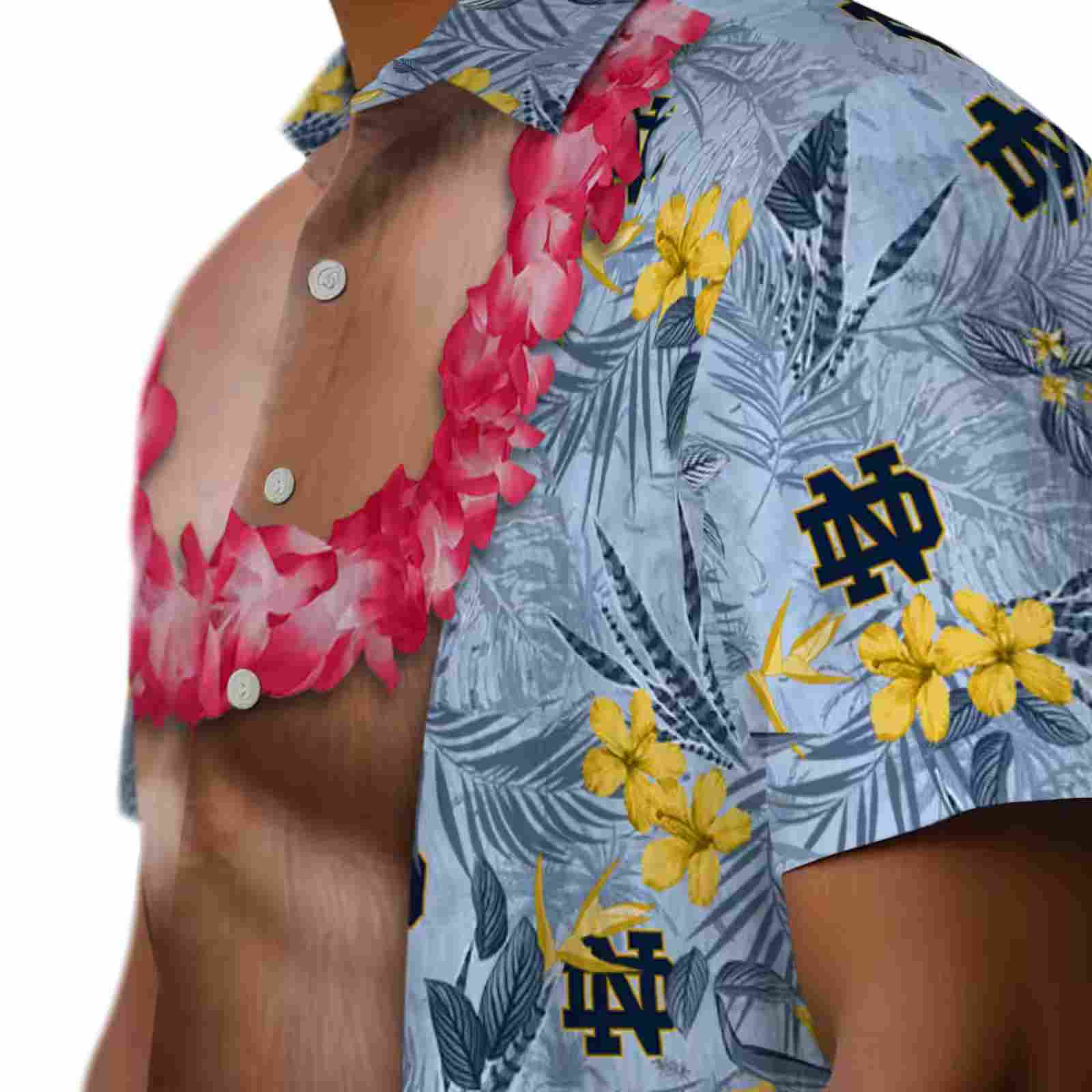 notre dame fighting irish chest illusion navy hawaiian shirt trendy