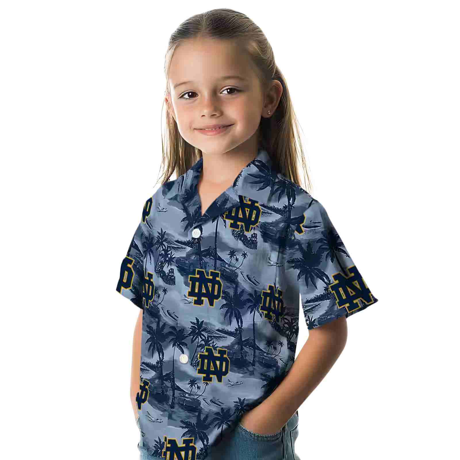 notre dame fighting irish coastal palms navy hawaiian shirt premium grade