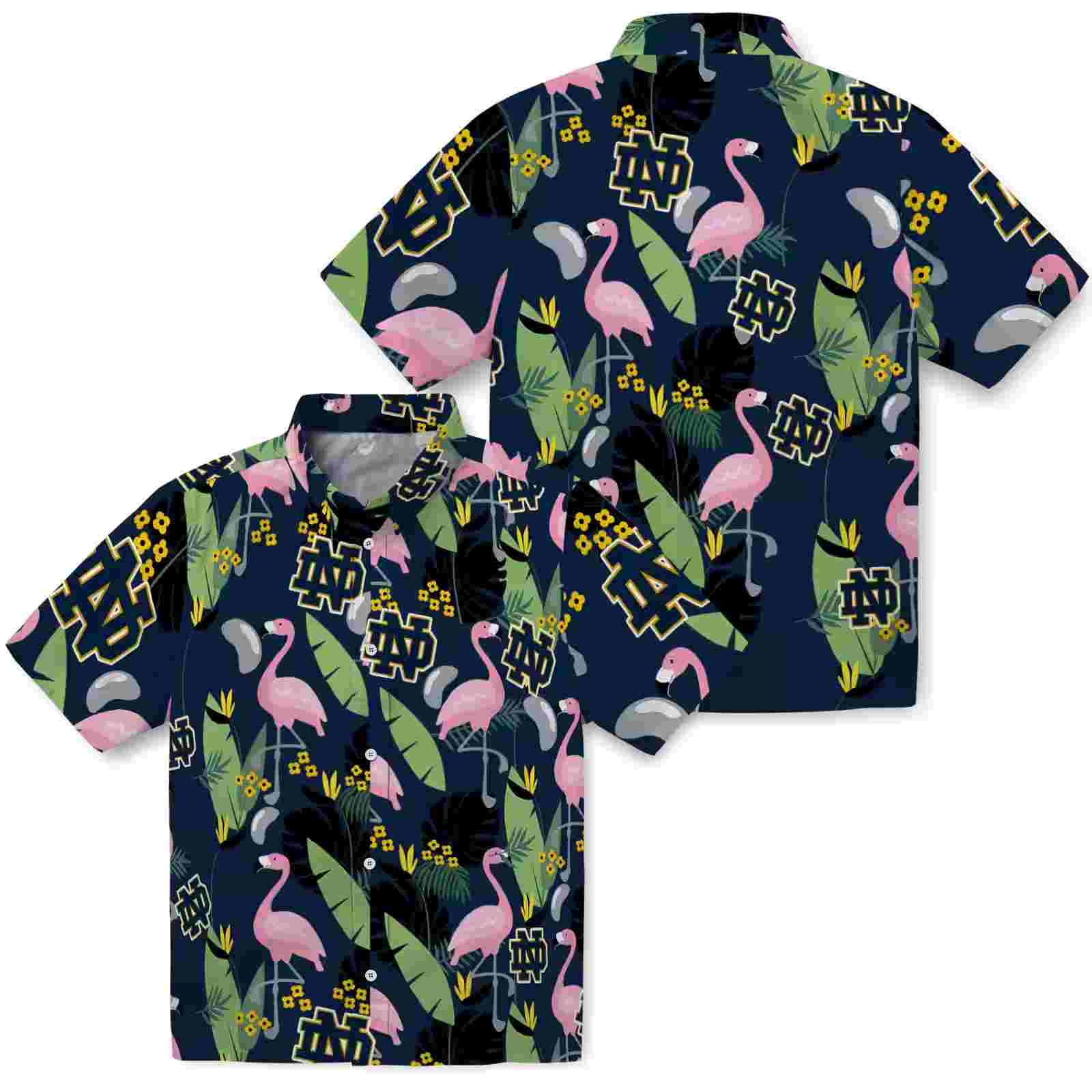 notre dame fighting irish flamingo leaves navy hawaiian shirt high quality