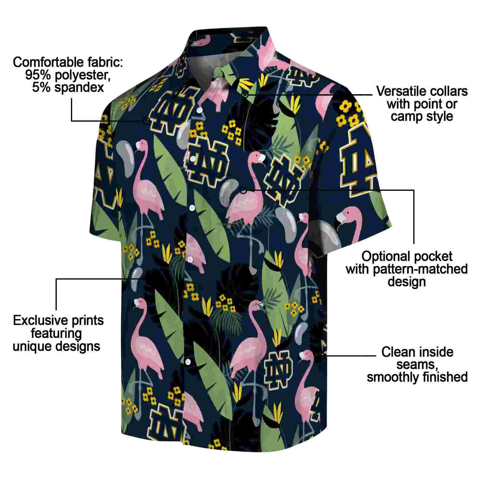 notre dame fighting irish flamingo leaves navy hawaiian shirt new arrival