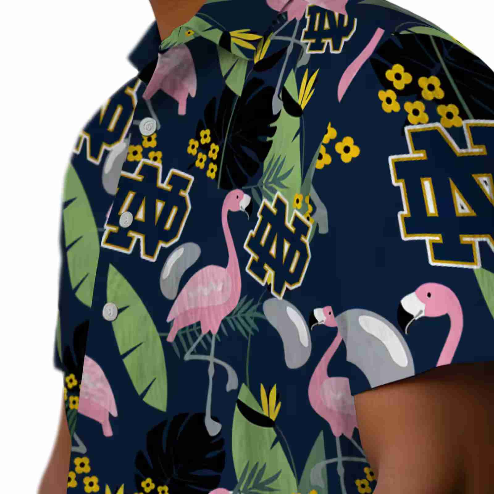 notre dame fighting irish flamingo leaves navy hawaiian shirt trendy