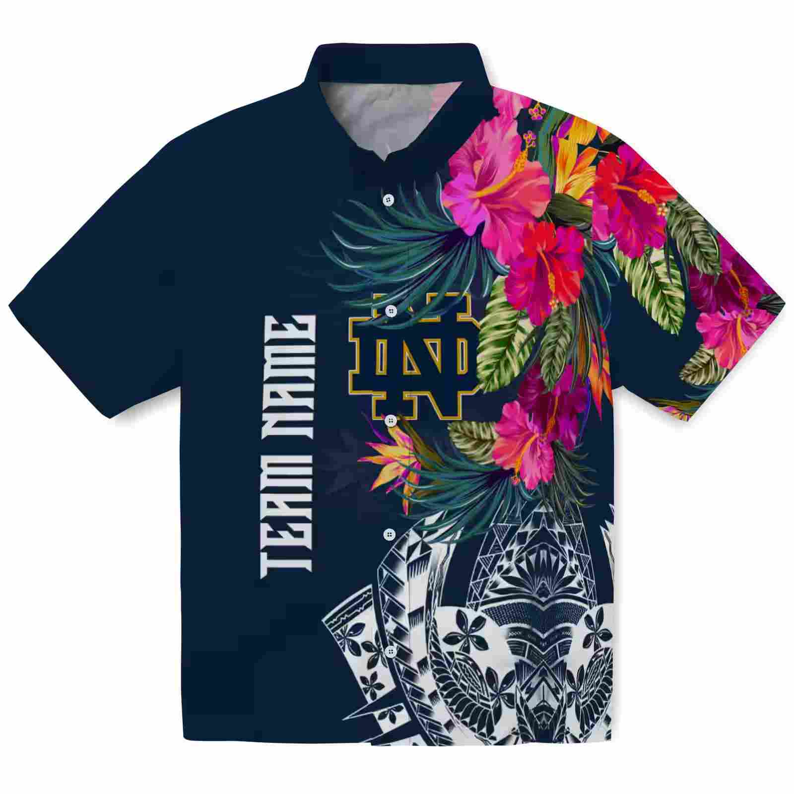 Notre Dame Fighting Irish Floral Polynesian Navy Hawaiian Shirt