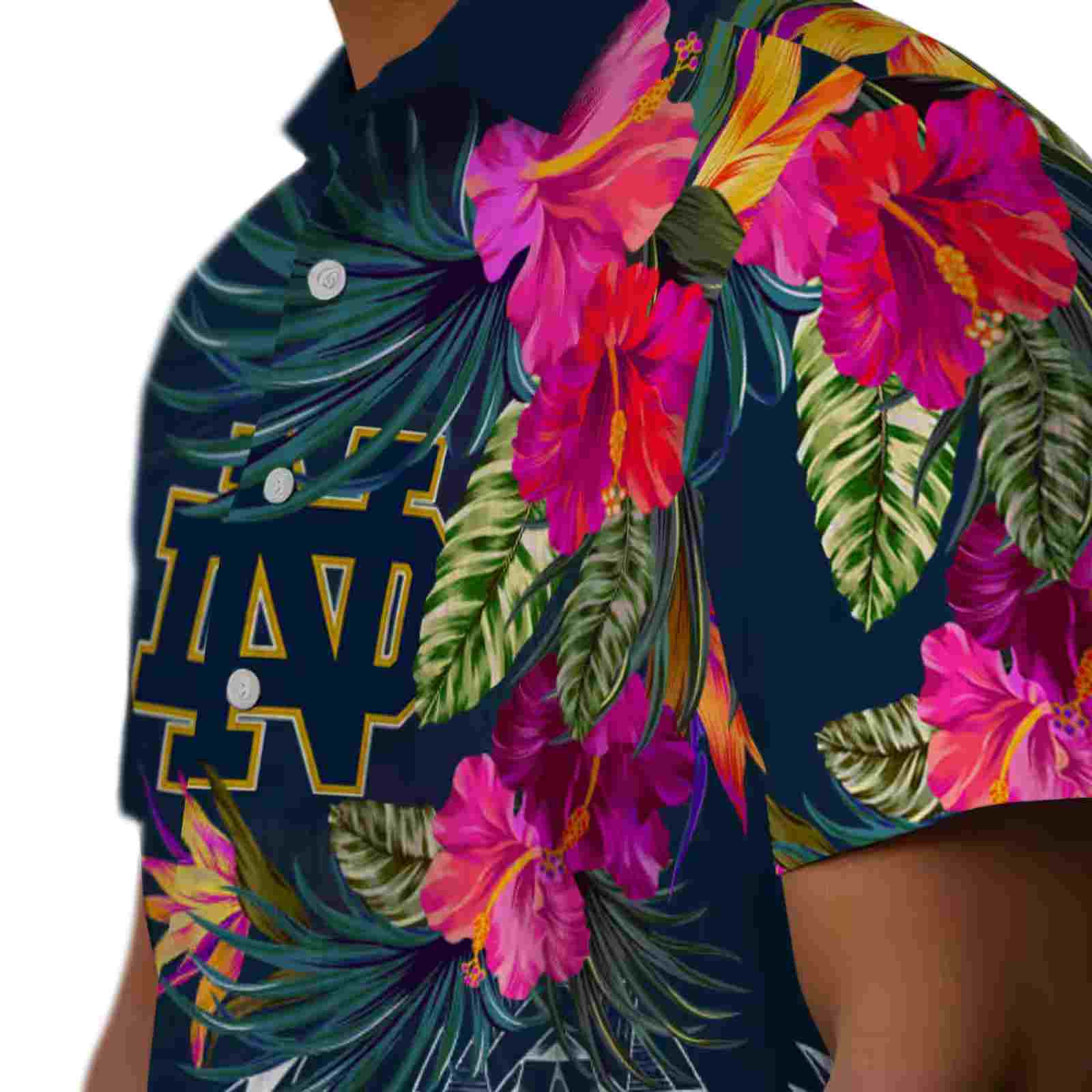 notre dame fighting irish floral polynesian navy hawaiian shirt trendy