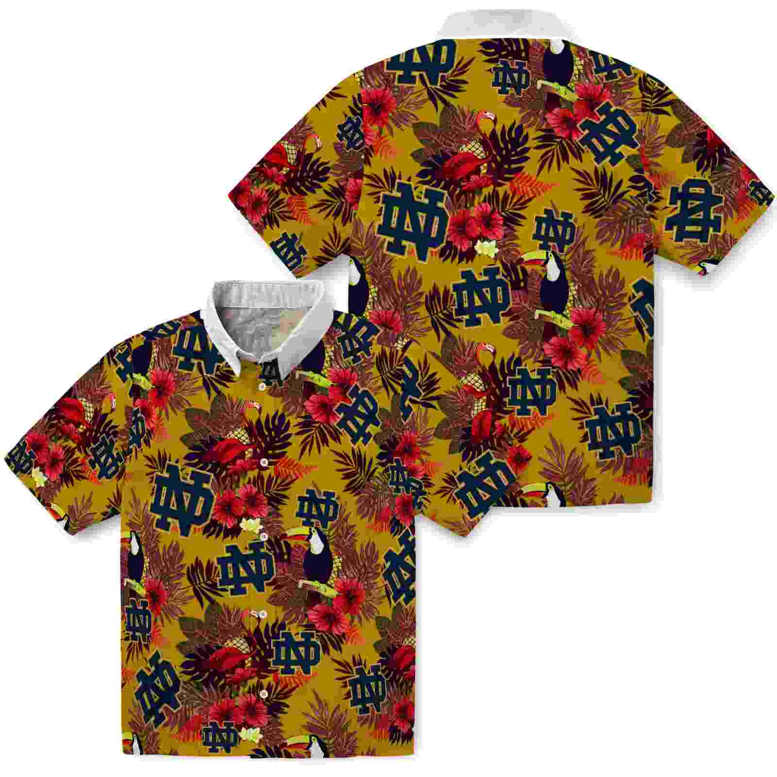 notre dame fighting irish floral toucan navy red hawaiian shirt high quality