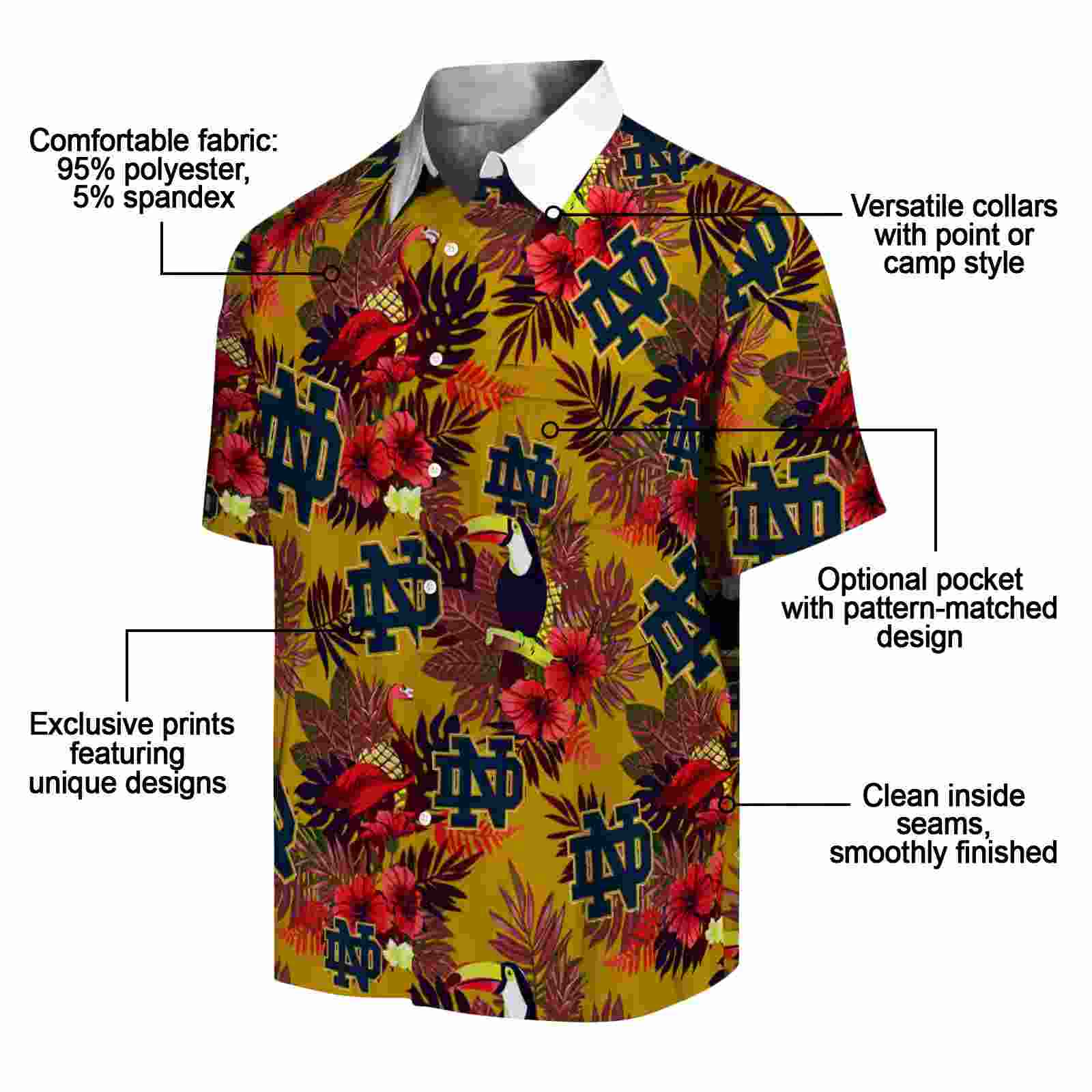 notre dame fighting irish floral toucan navy red hawaiian shirt new arrival