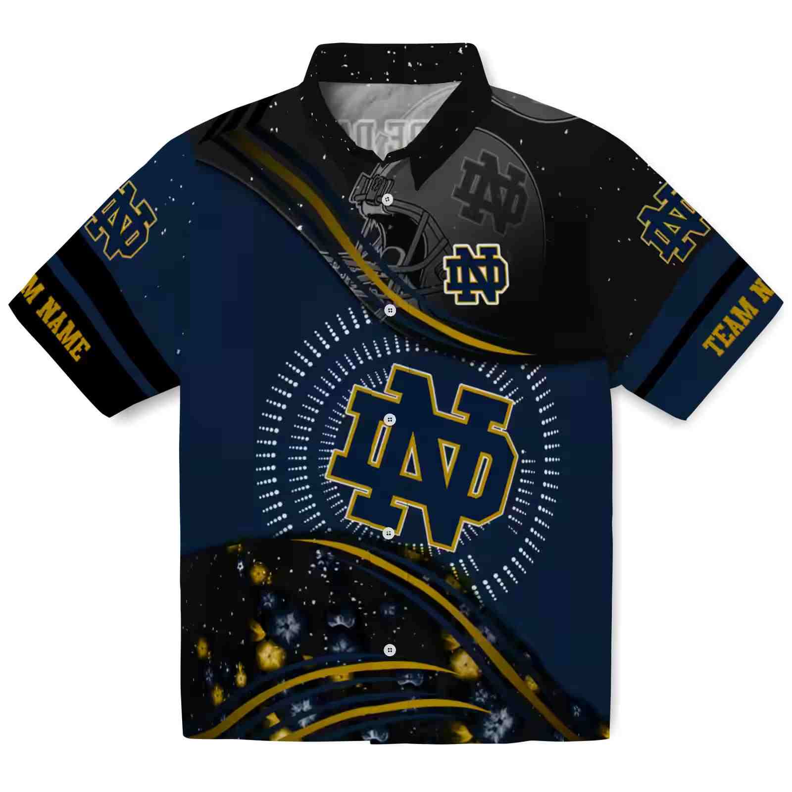 Notre Dame Fighting Irish Football Wave Navy Black Hawaiian Shirt