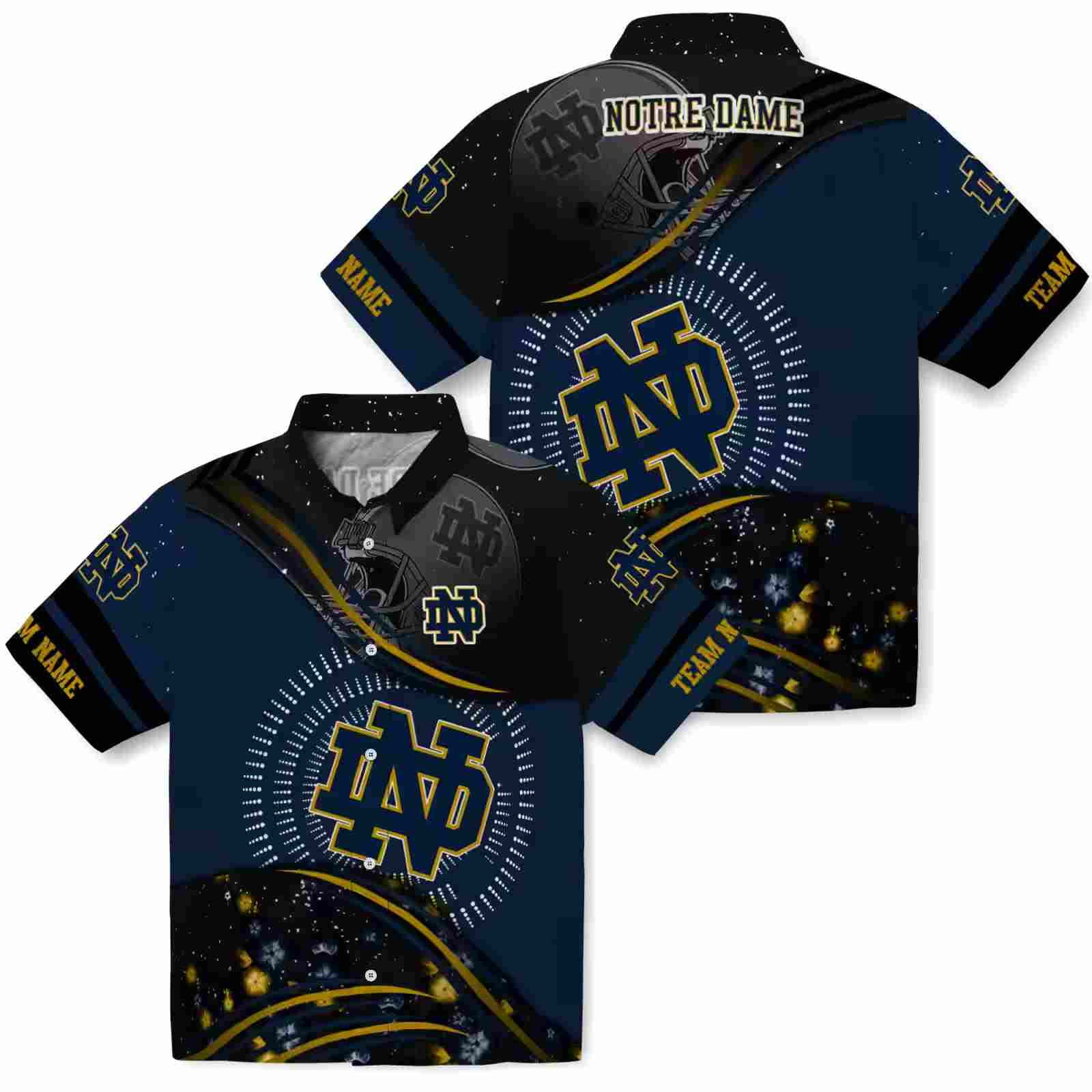 notre dame fighting irish football wave navy black hawaiian shirt high quality