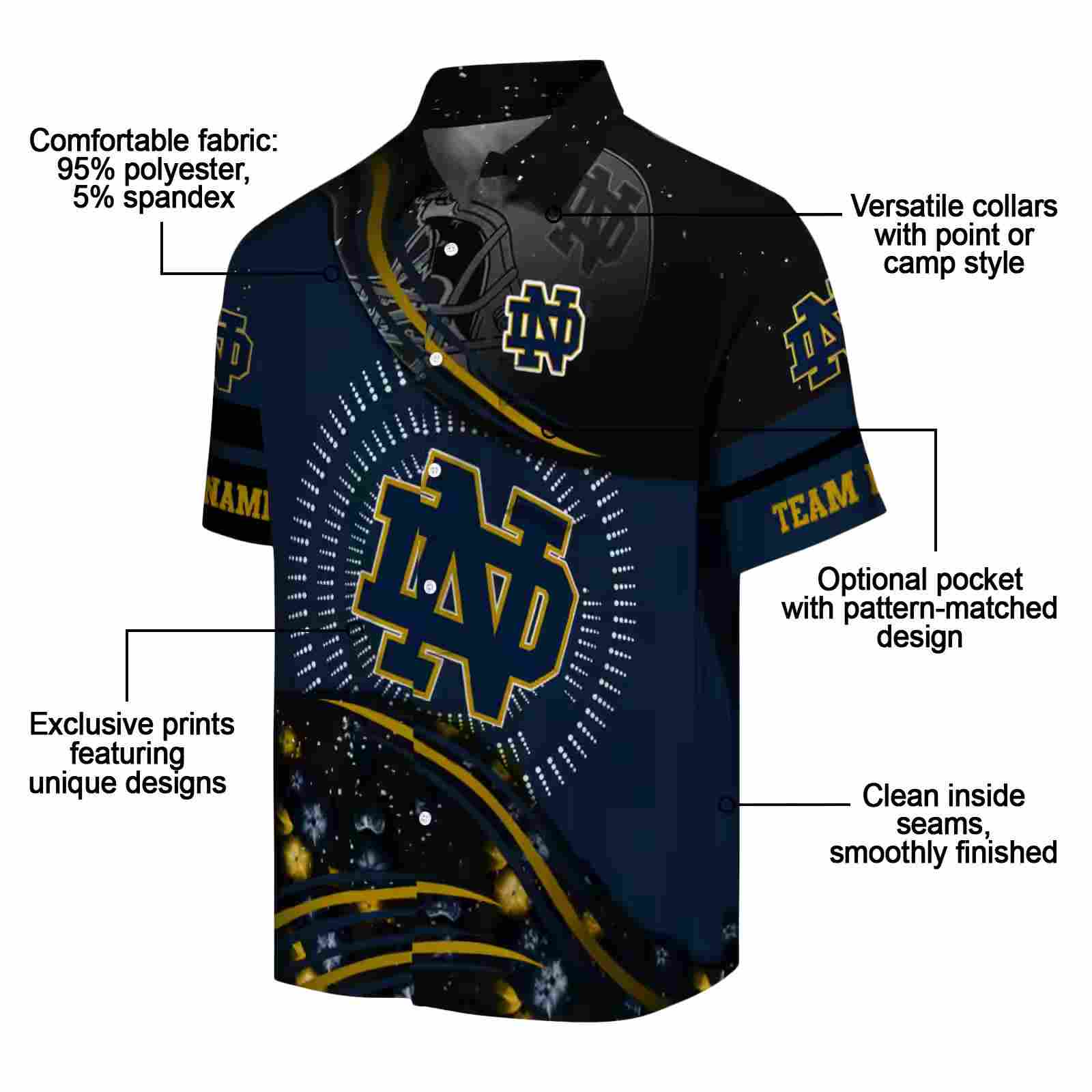 notre dame fighting irish football wave navy black hawaiian shirt new arrival