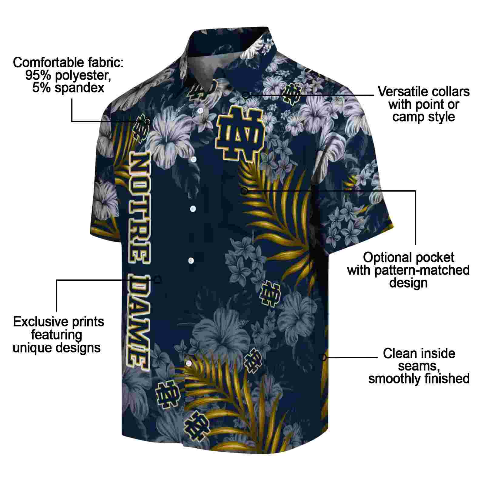 notre dame fighting irish hibiscus print navy hawaiian shirt new arrival