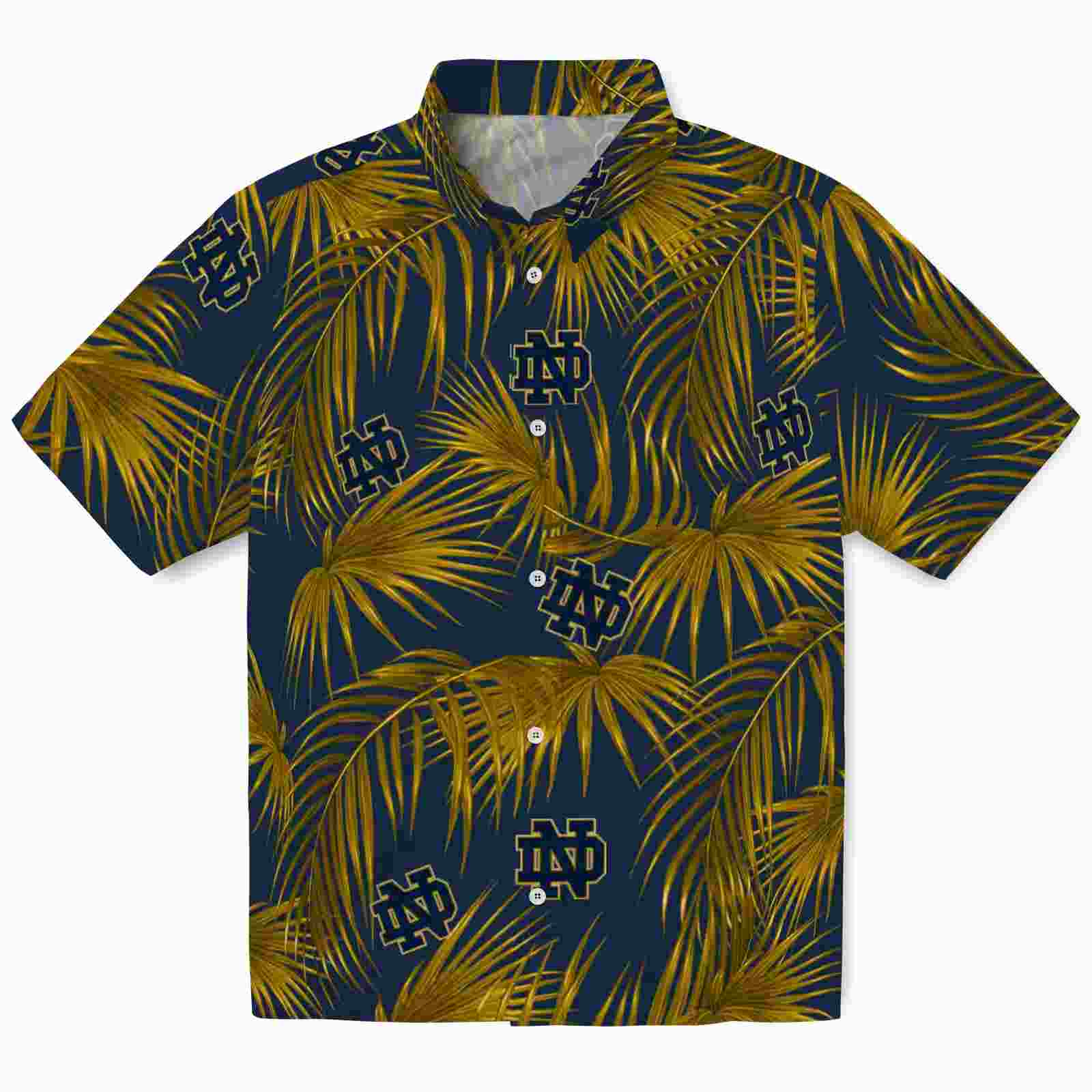 Notre Dame Fighting Irish Leafy Palms Navy Hawaiian Shirt