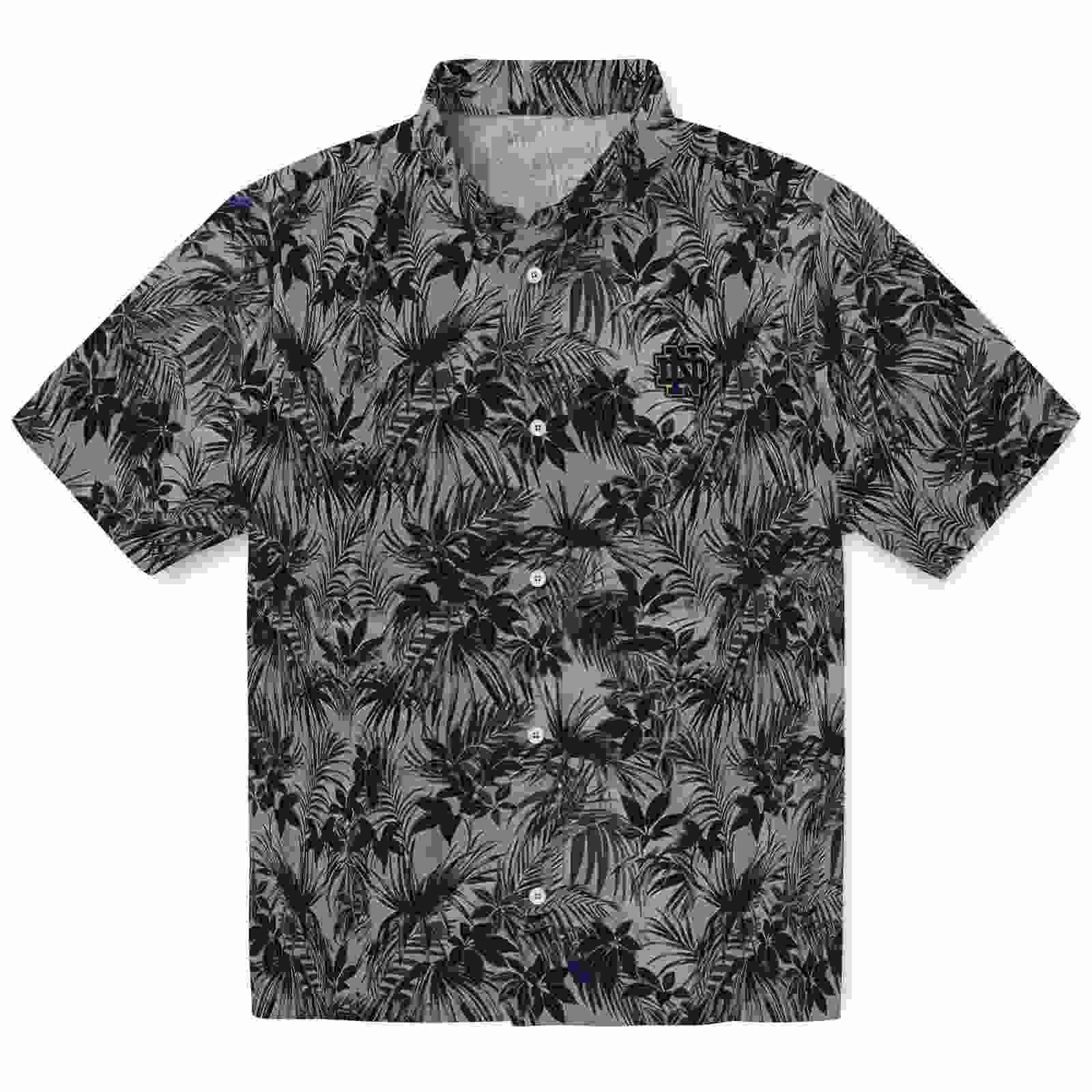 Notre Dame Fighting Irish Leafy Pattern Navy Hawaiian Shirt