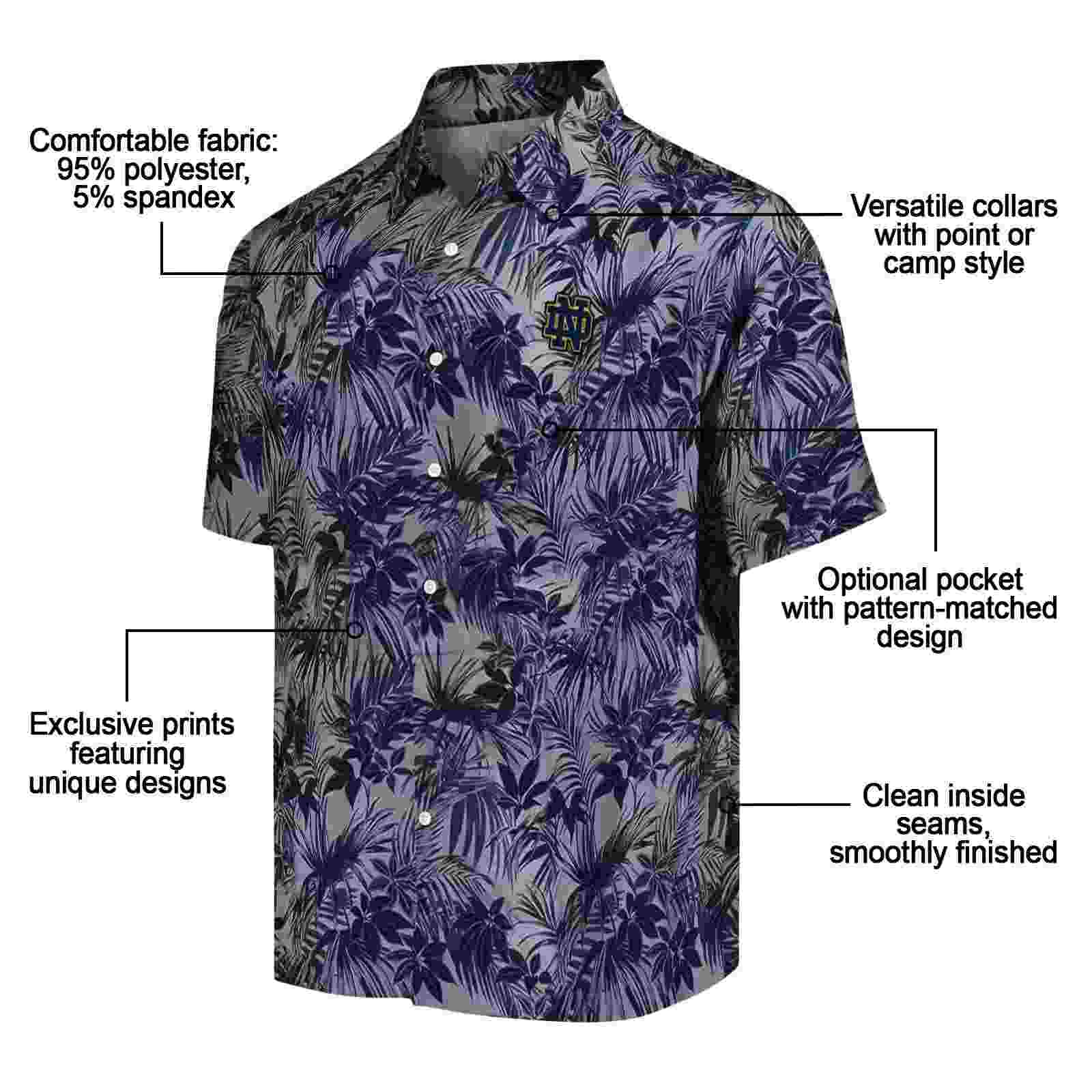 notre dame fighting irish leafy pattern navy hawaiian shirt new arrival