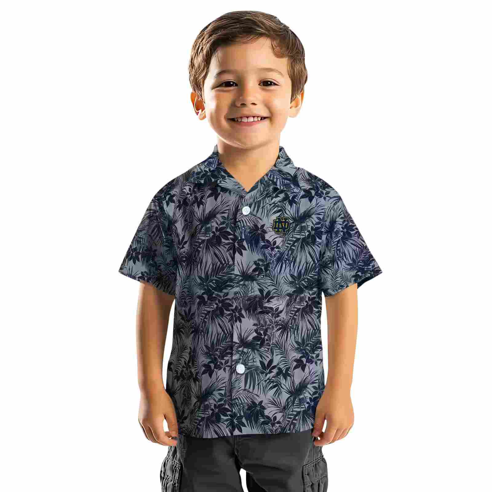 notre dame fighting irish leafy pattern navy hawaiian shirt top rated