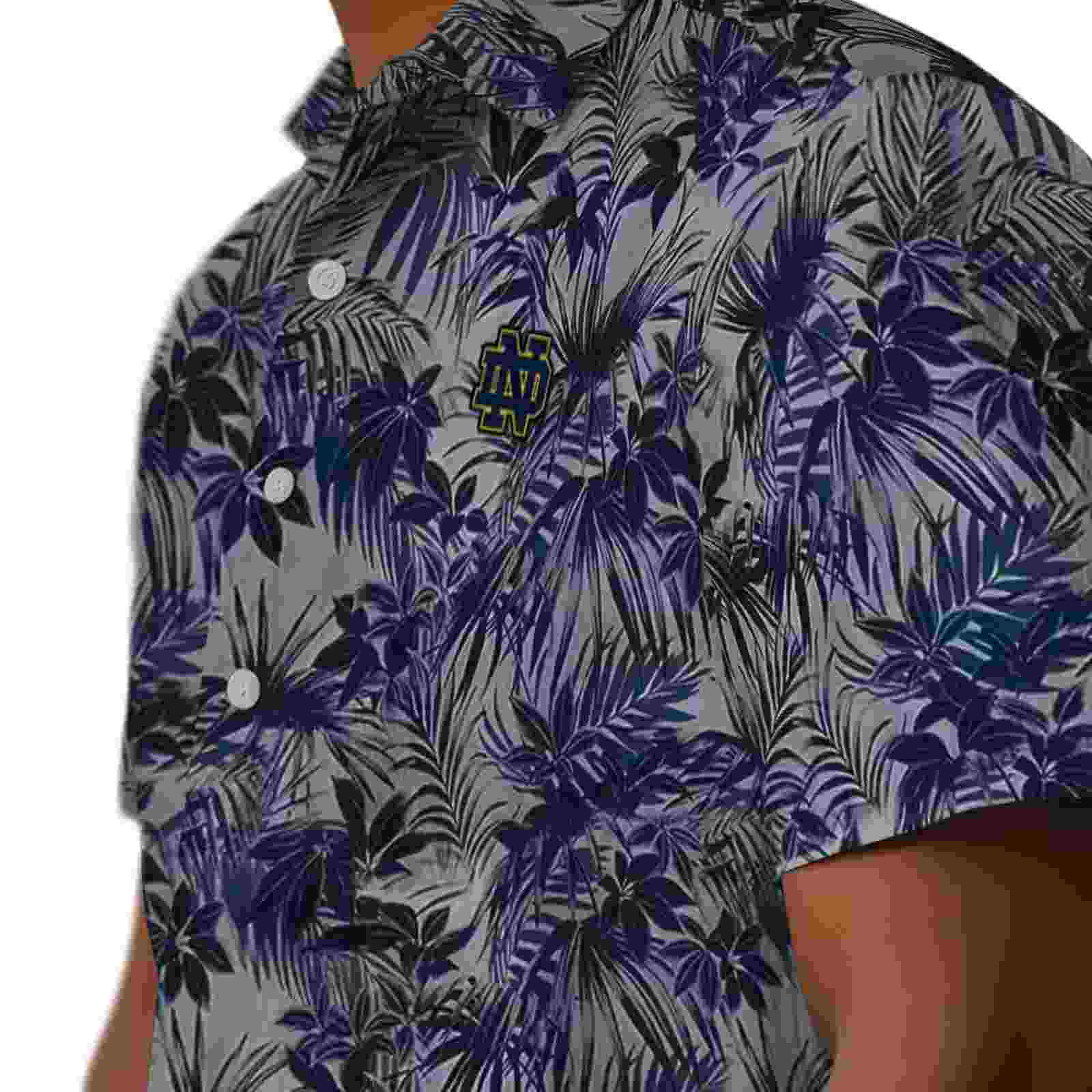 notre dame fighting irish leafy pattern navy hawaiian shirt trendy