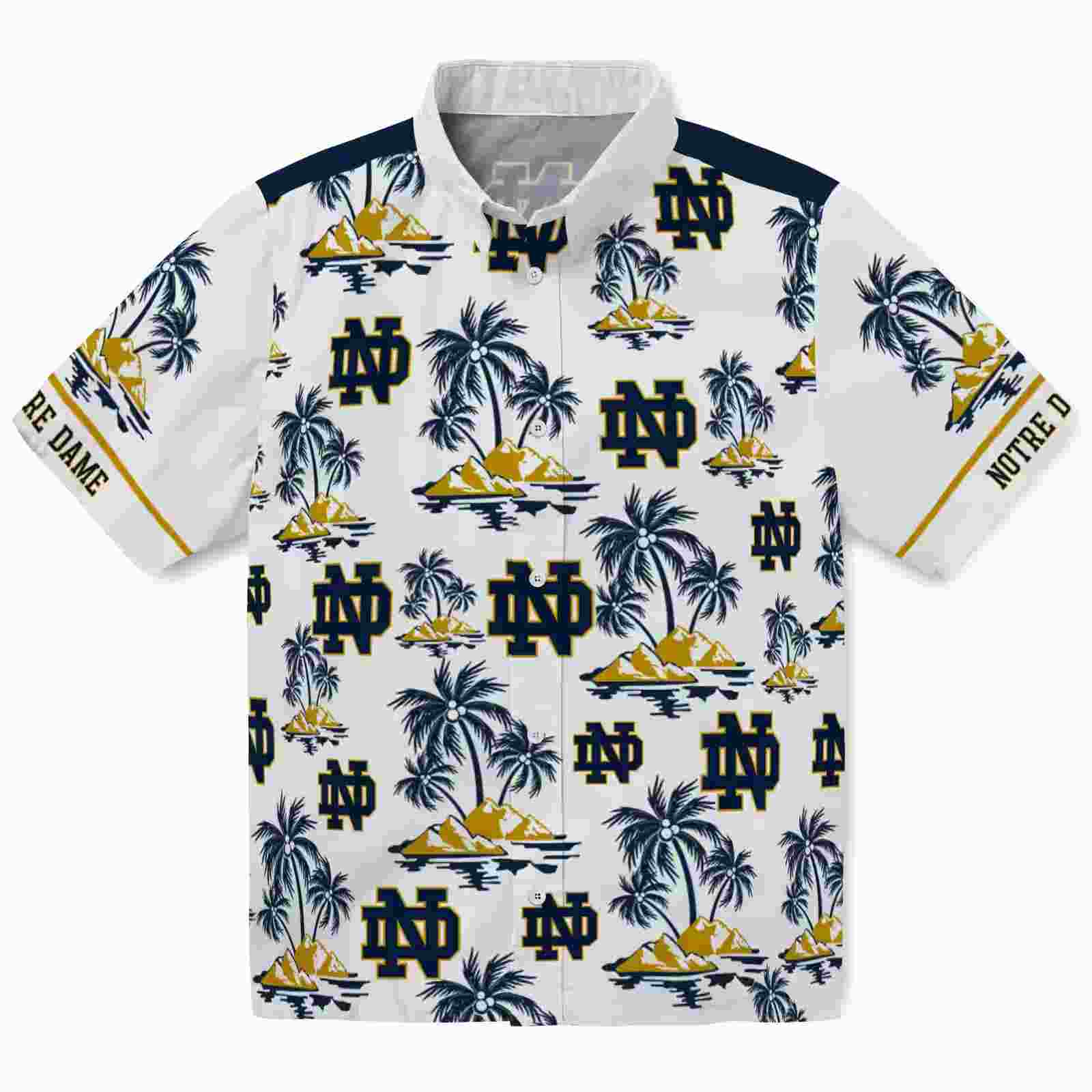 Notre Dame Fighting Irish Palm Island Print Navy White Hawaiian Shirt