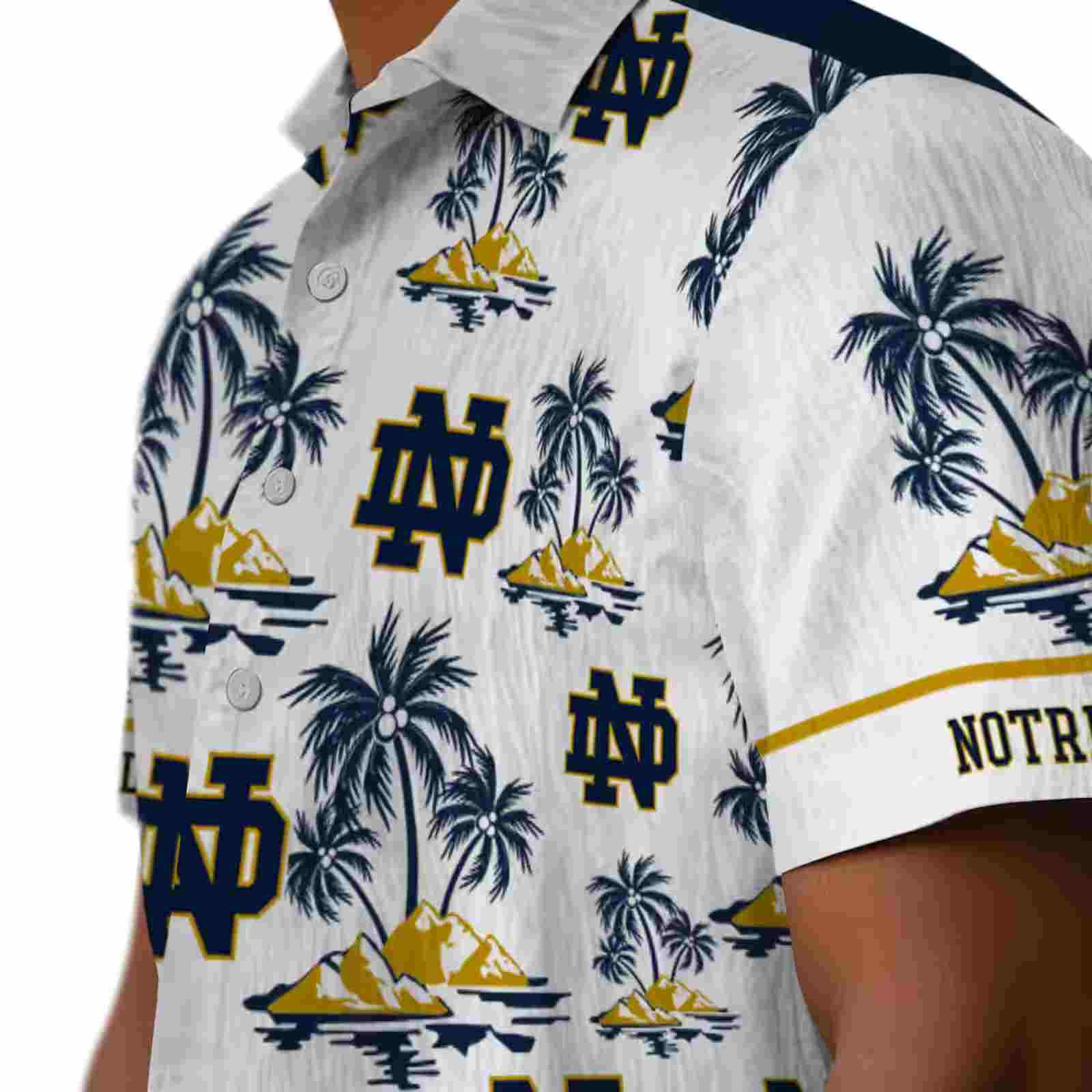 notre dame fighting irish palm island print navy white hawaiian shirt trendy