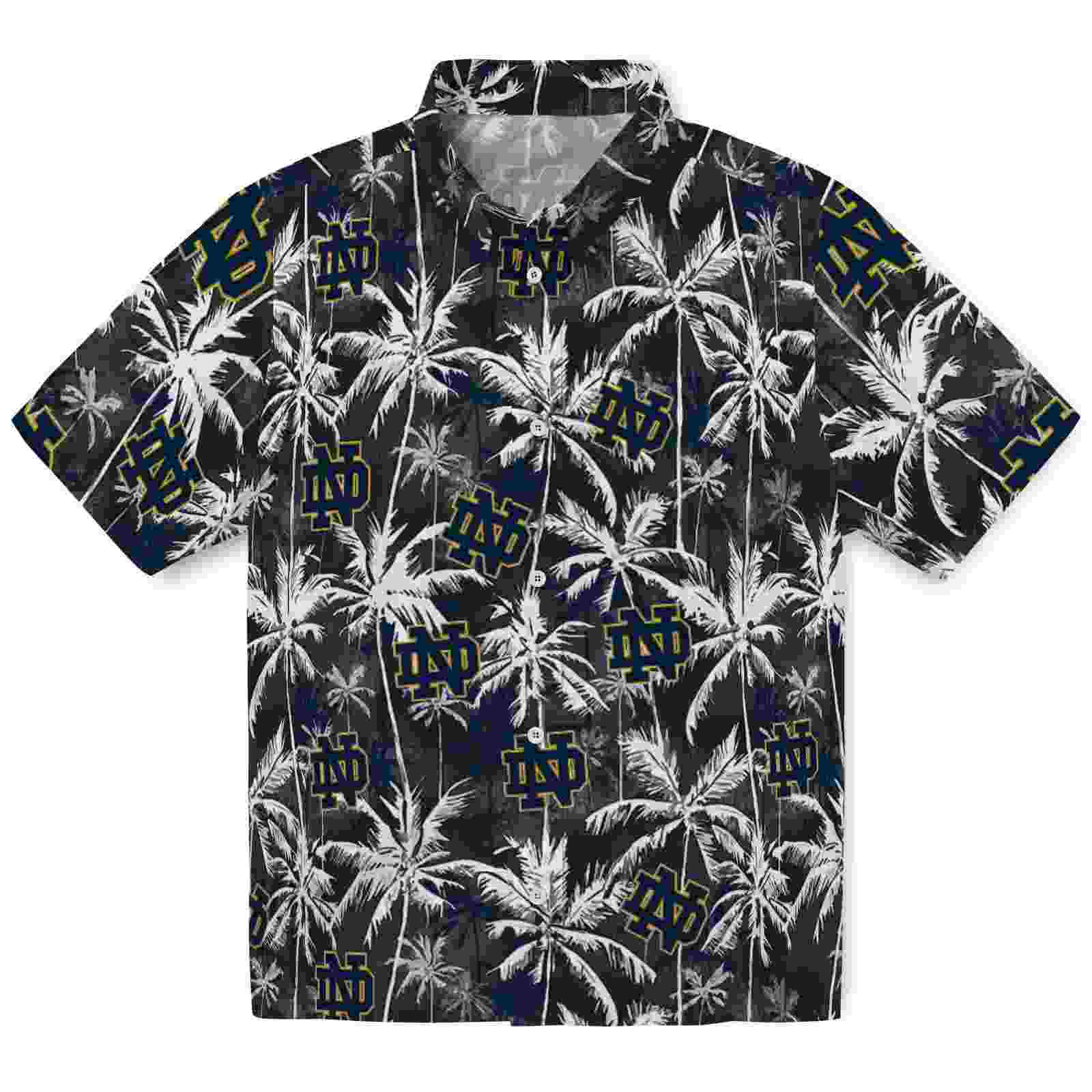 Notre Dame Fighting Irish Palm Pattern Navy Black Hawaiian Shirt