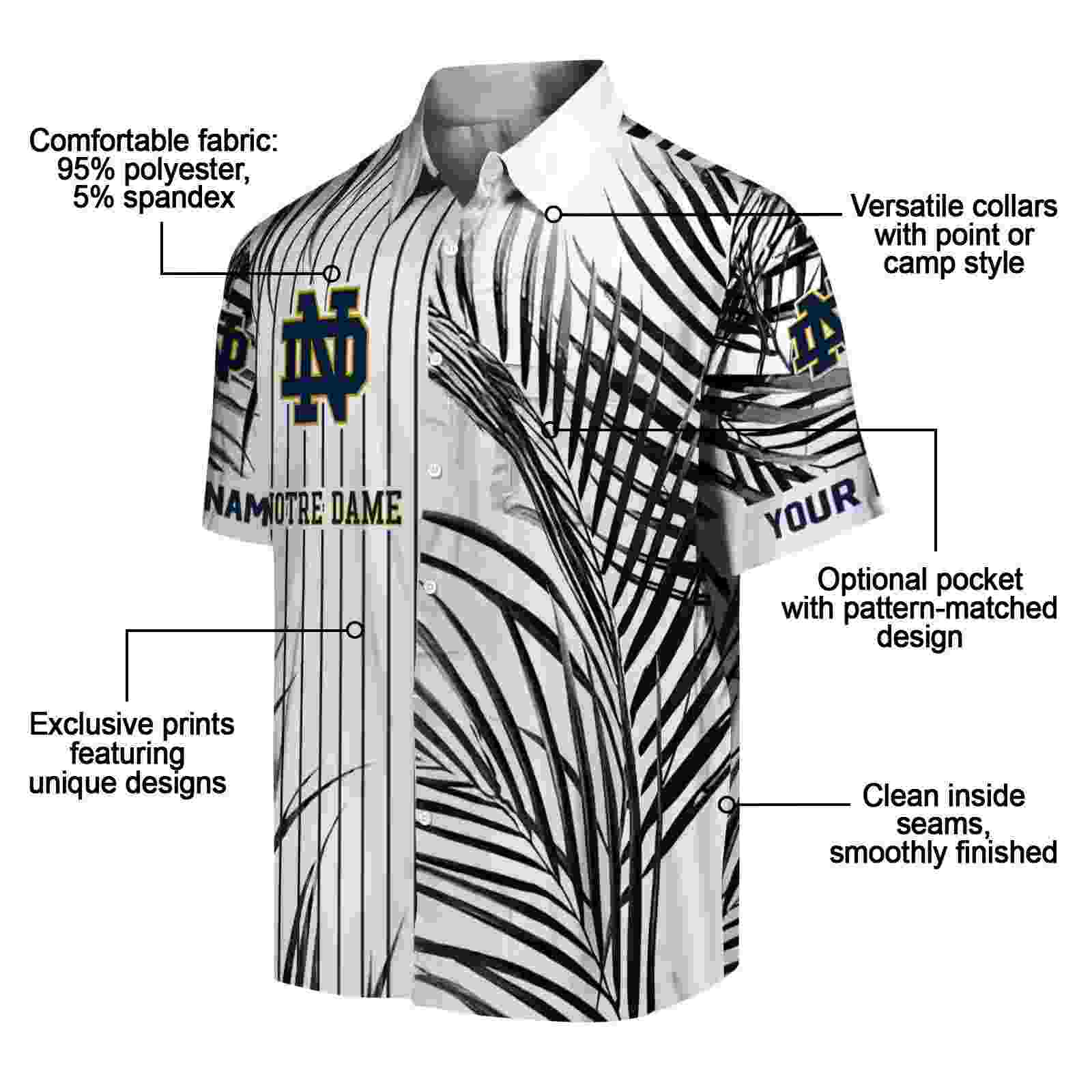 notre dame fighting irish palm stripes navy black white hawaiian shirt new arrival