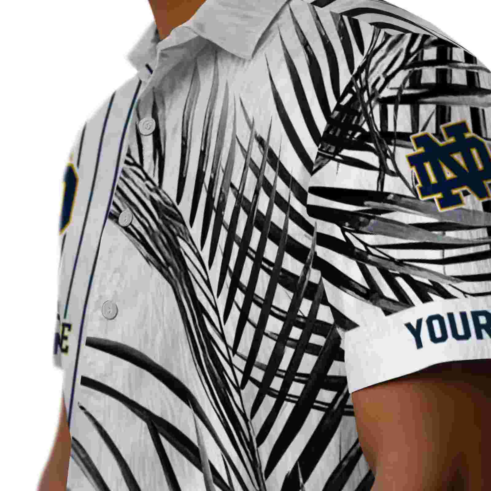 notre dame fighting irish palm stripes navy black white hawaiian shirt trendy