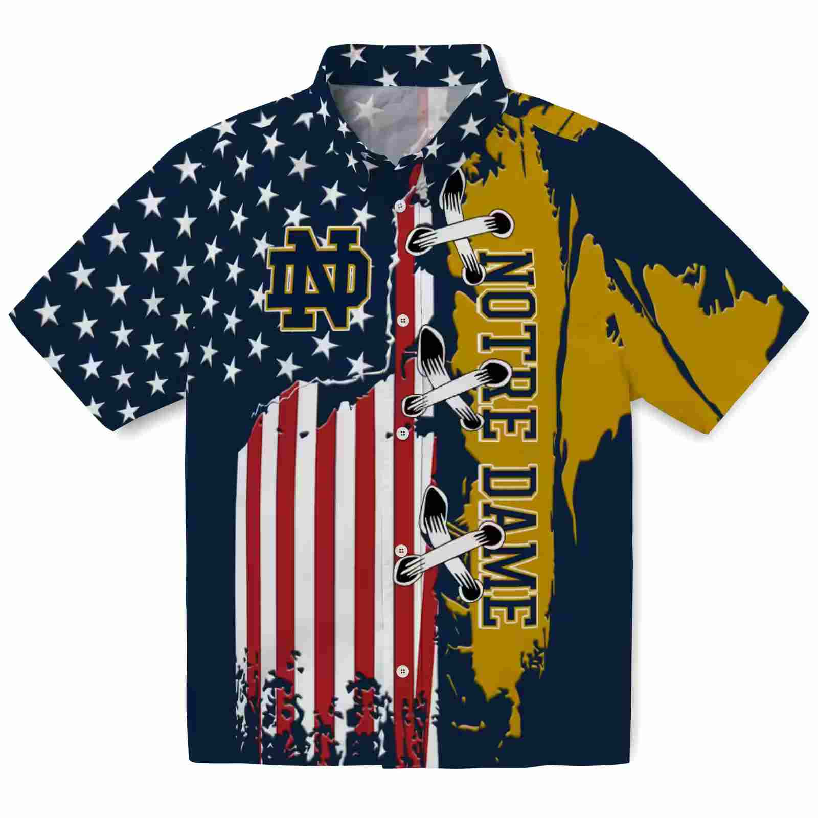 Notre Dame Fighting Irish Stitched Flag Navy Hawaiian Shirt