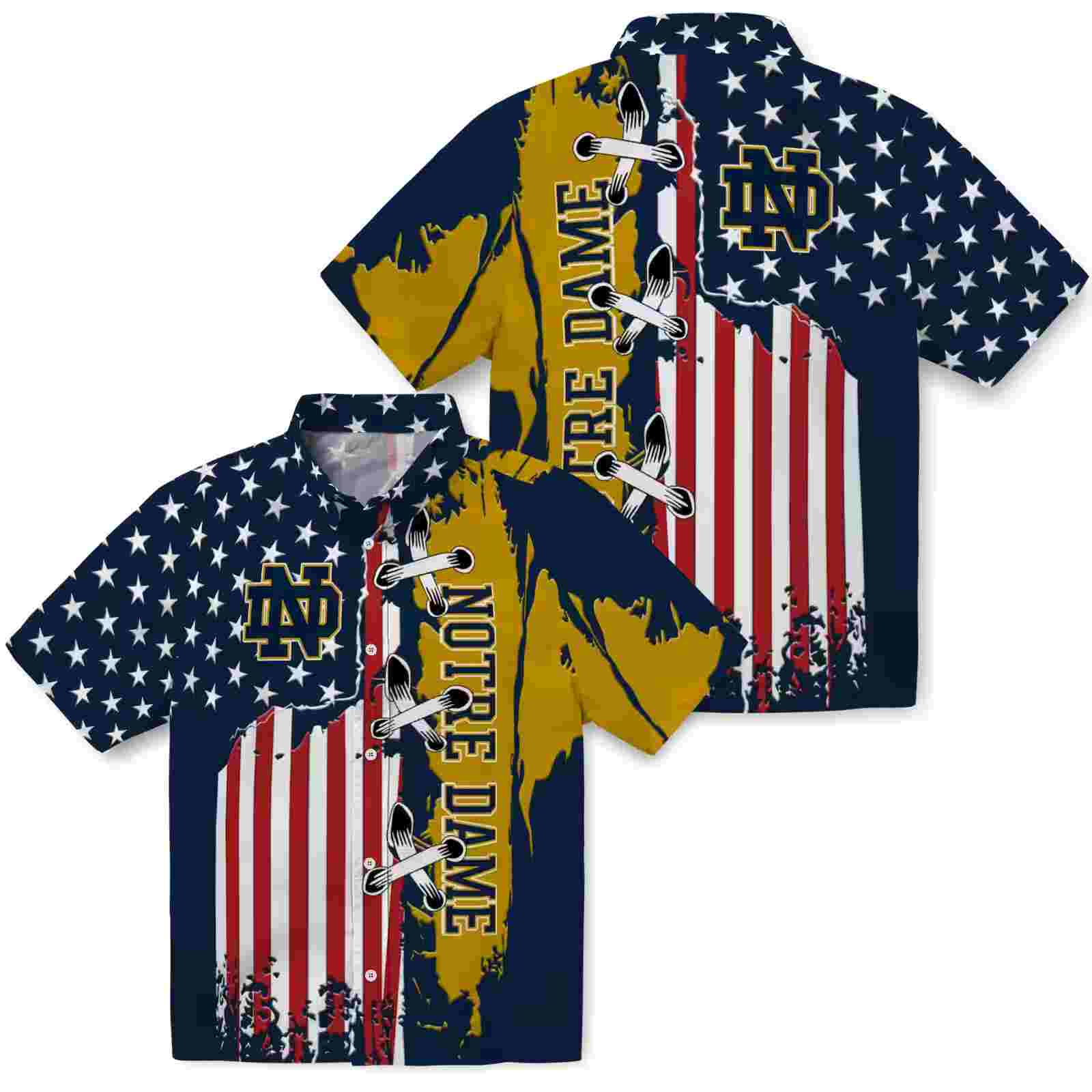 notre dame fighting irish stitched flag navy hawaiian shirt high quality