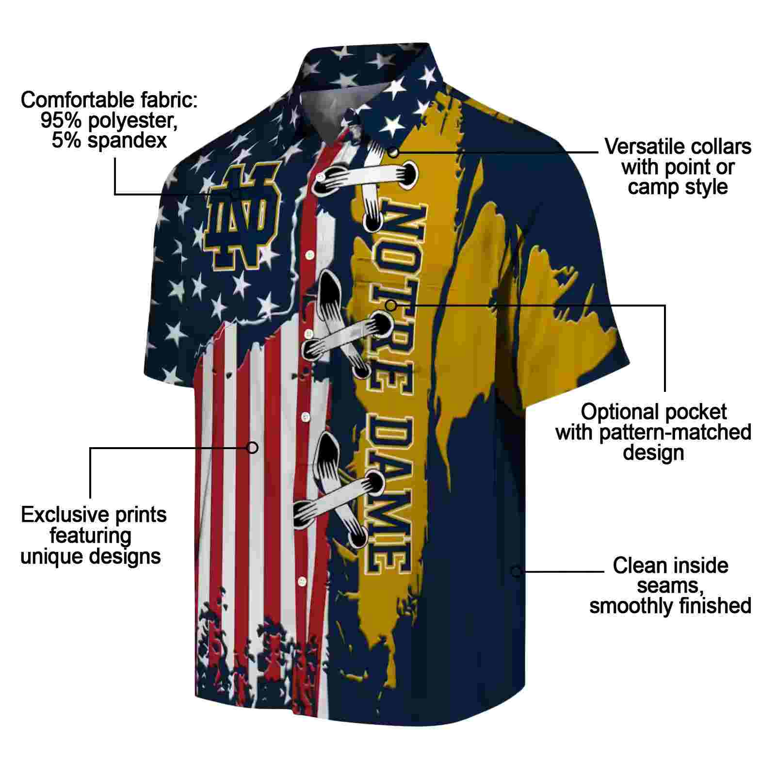 notre dame fighting irish stitched flag navy hawaiian shirt new arrival