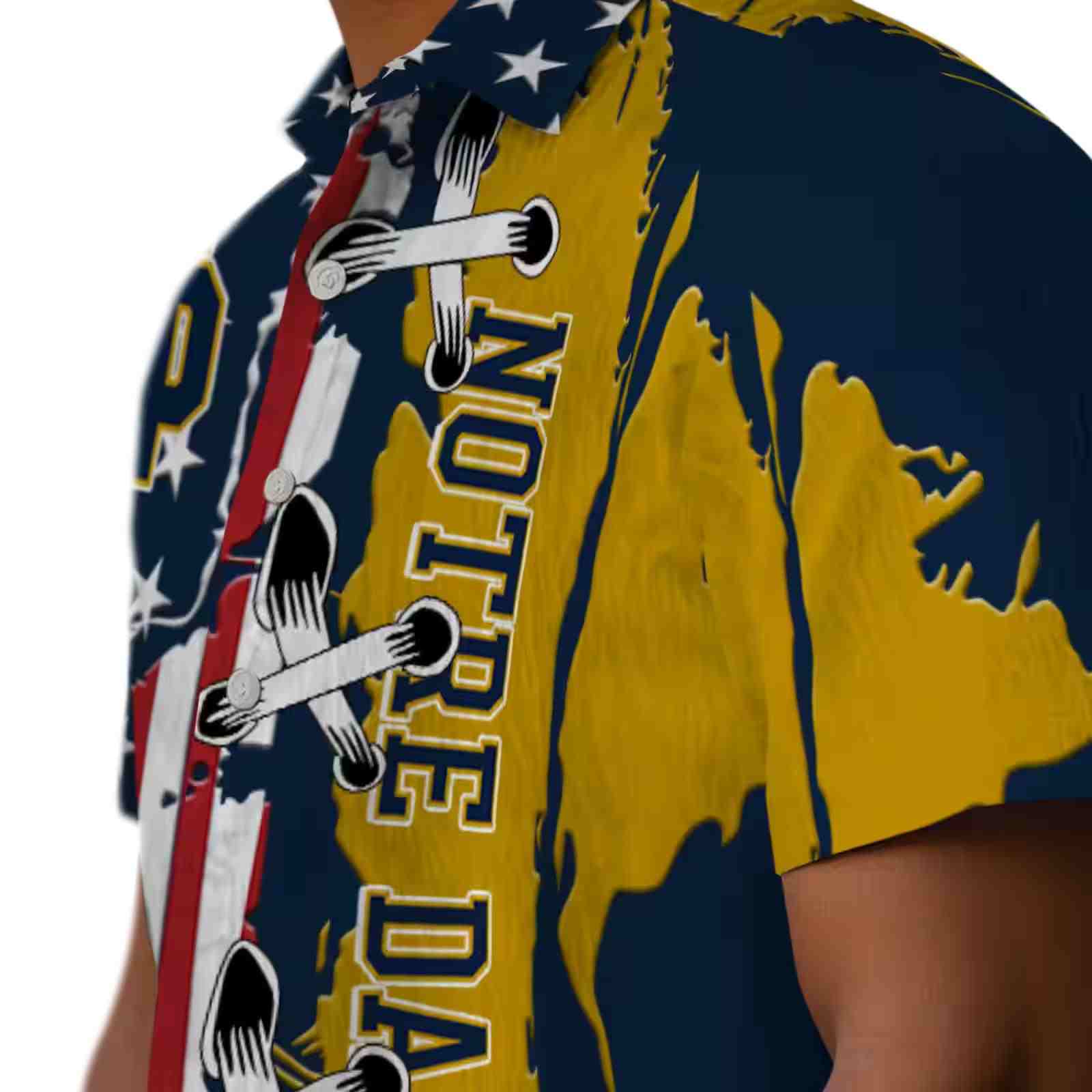 notre dame fighting irish stitched flag navy hawaiian shirt trendy