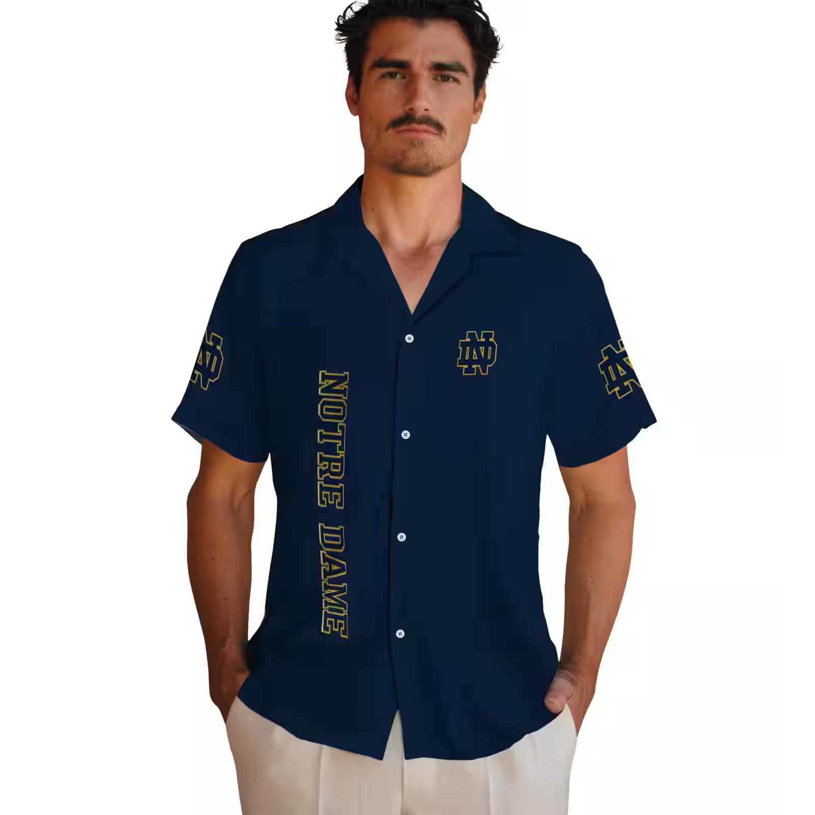 notre dame fighting irish stuart minion navy hawaiian shirt fashion forward