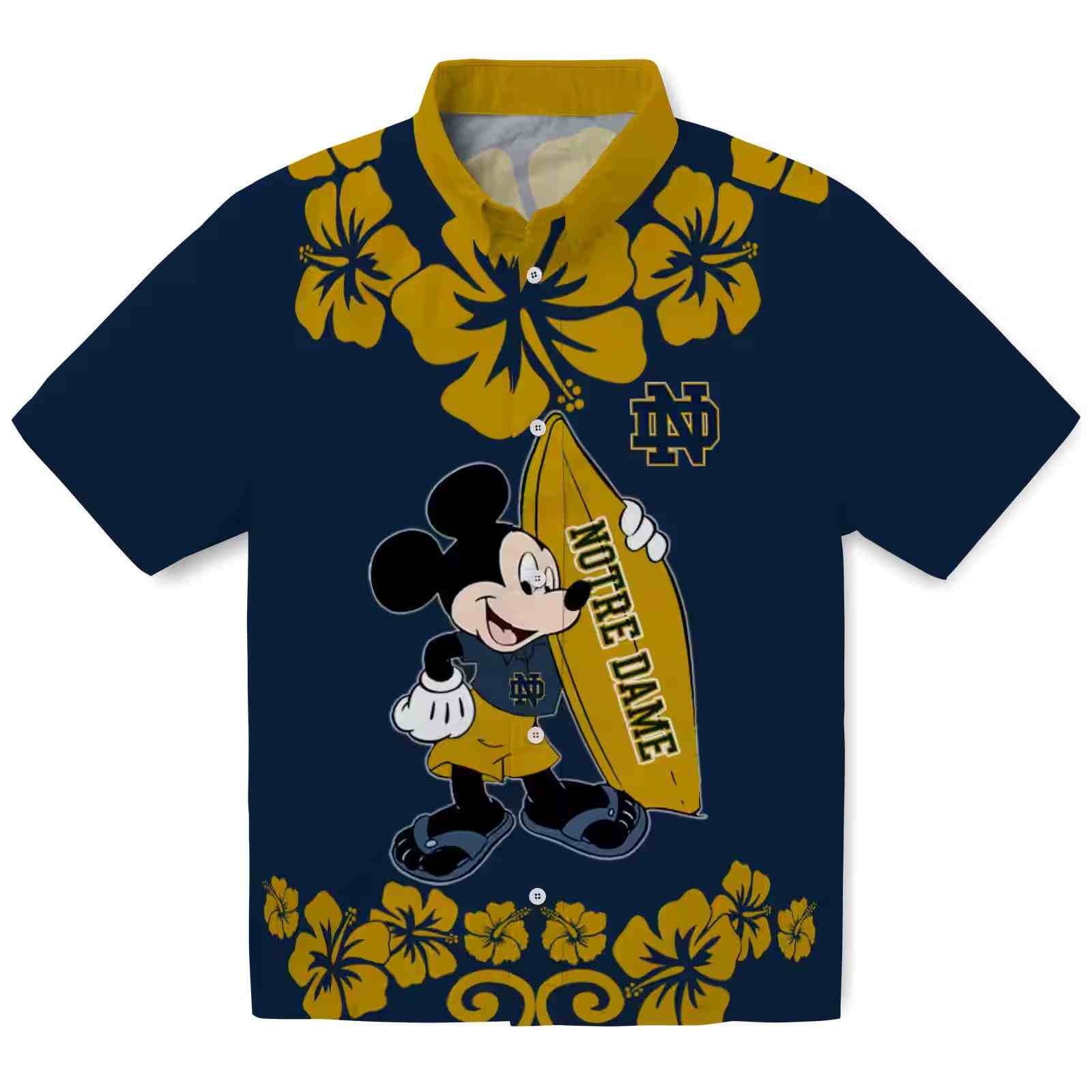 Notre Dame Fighting Irish Surfing Mickey Navy Hawaiian Shirt