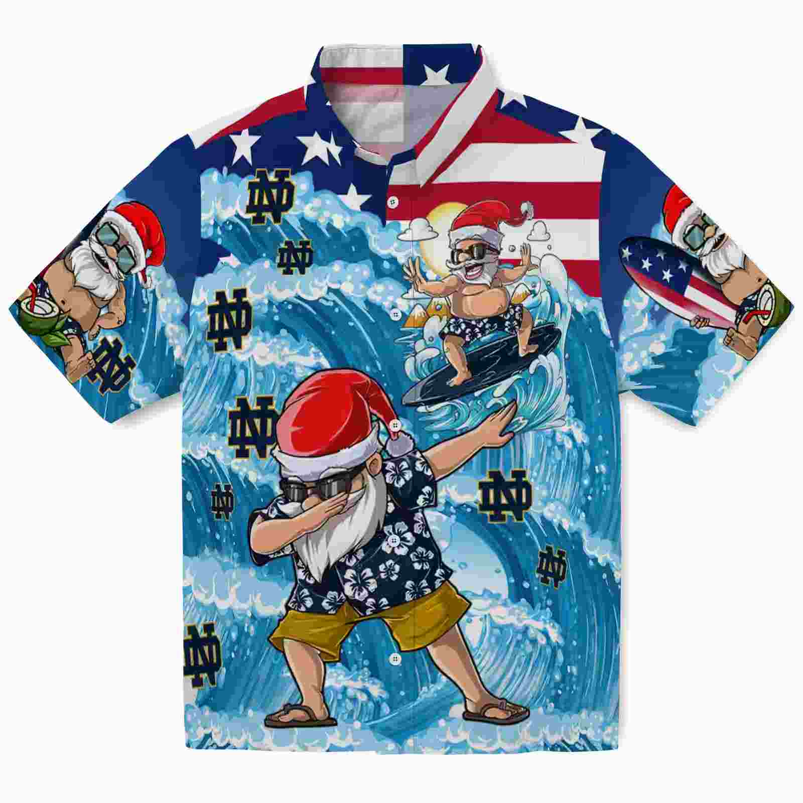 Notre Dame Fighting Irish Surfing Santa Blue Hawaiian Shirt